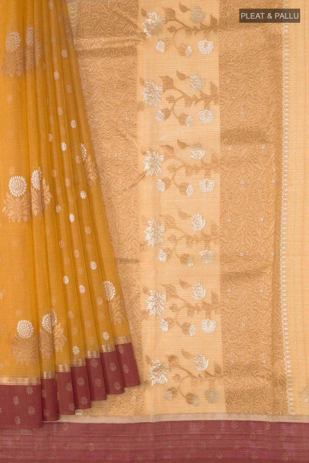 Mustard Kora Silk Saree