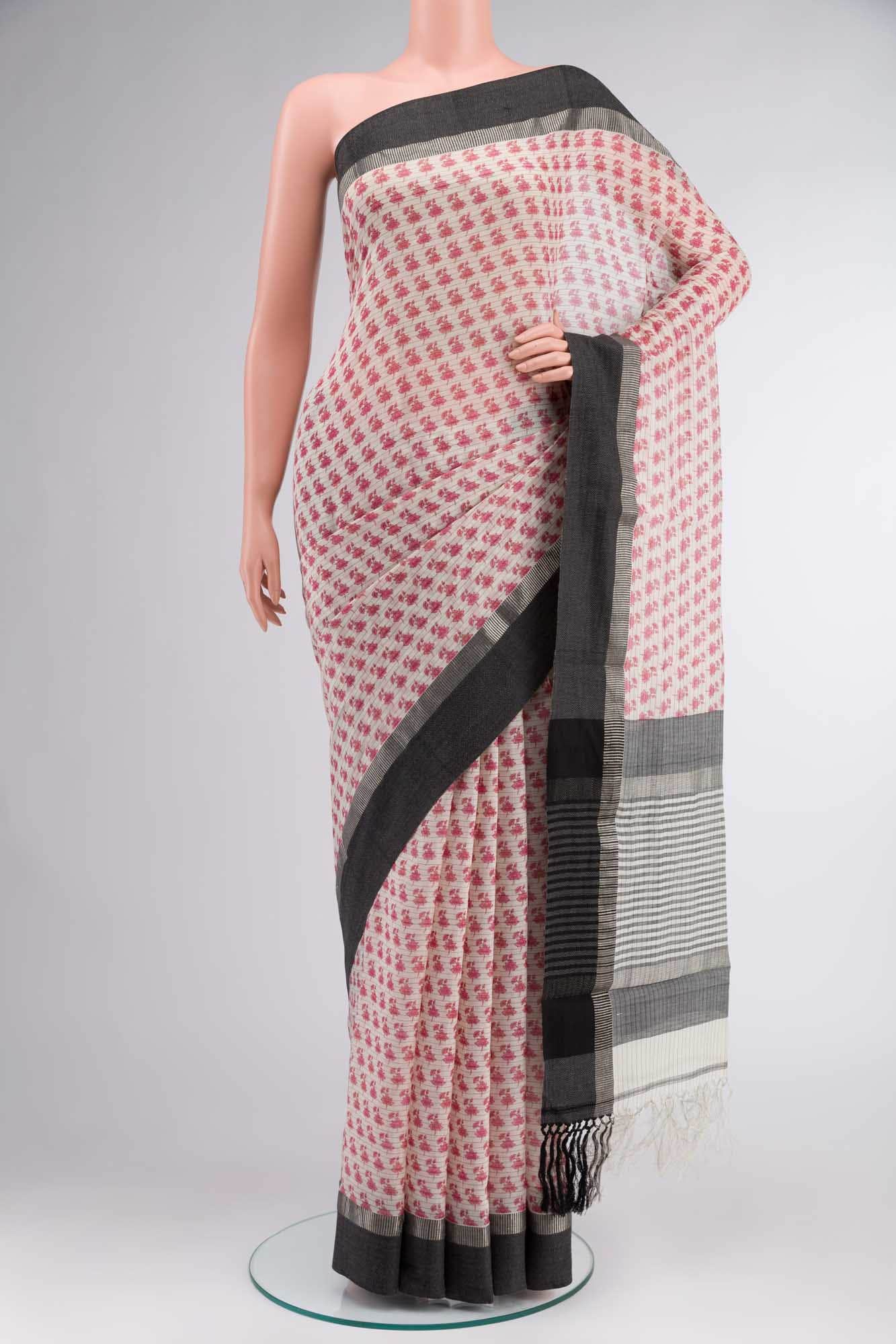 Cream Tussar Silk Saree