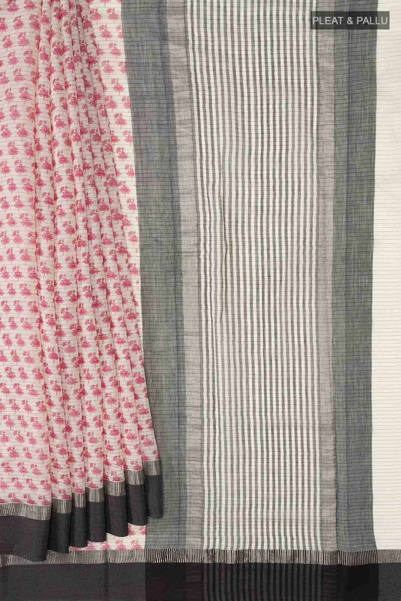 Cream Tussar Silk Saree