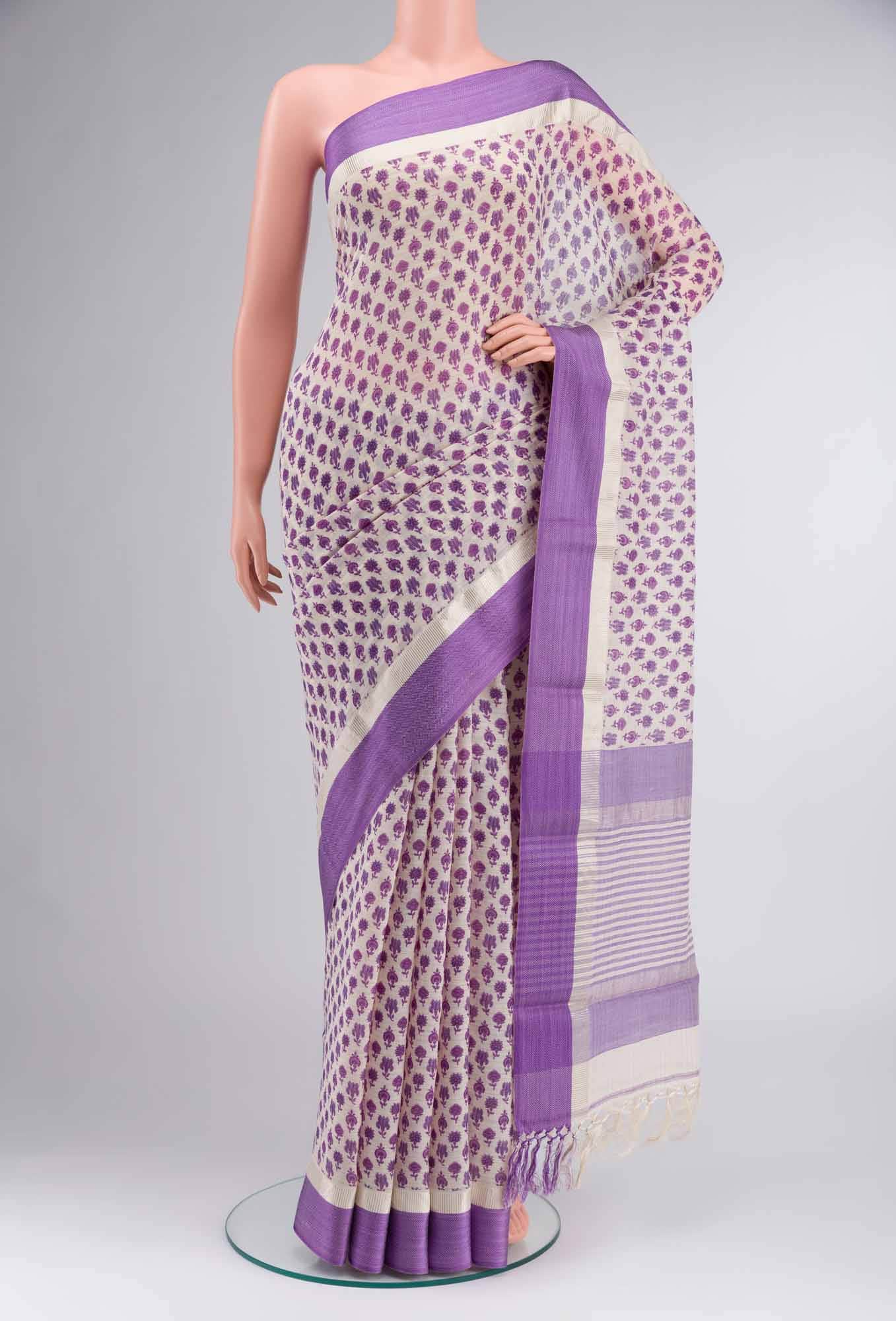Cream Silk Cotton Saree