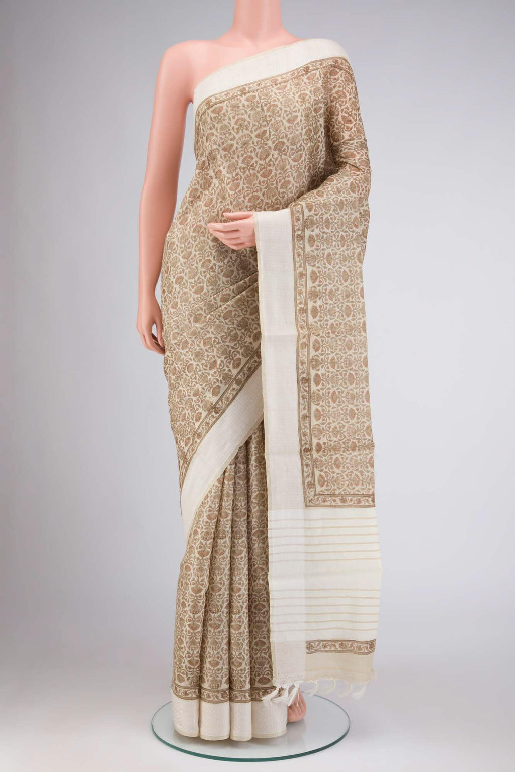 Beige Tussar Silk Saree
