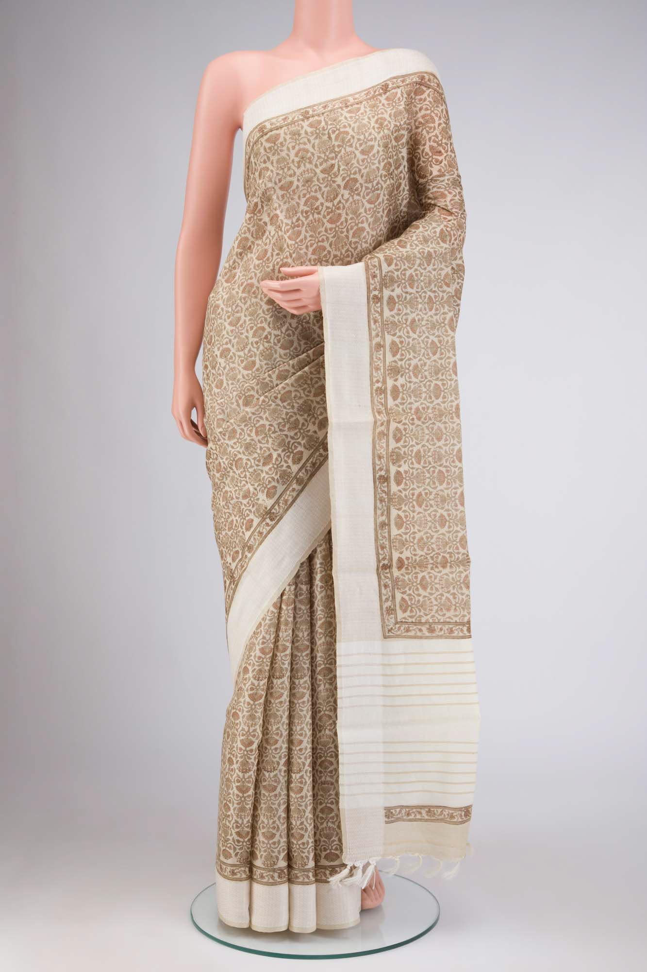 Beige Tussar Silk Saree
