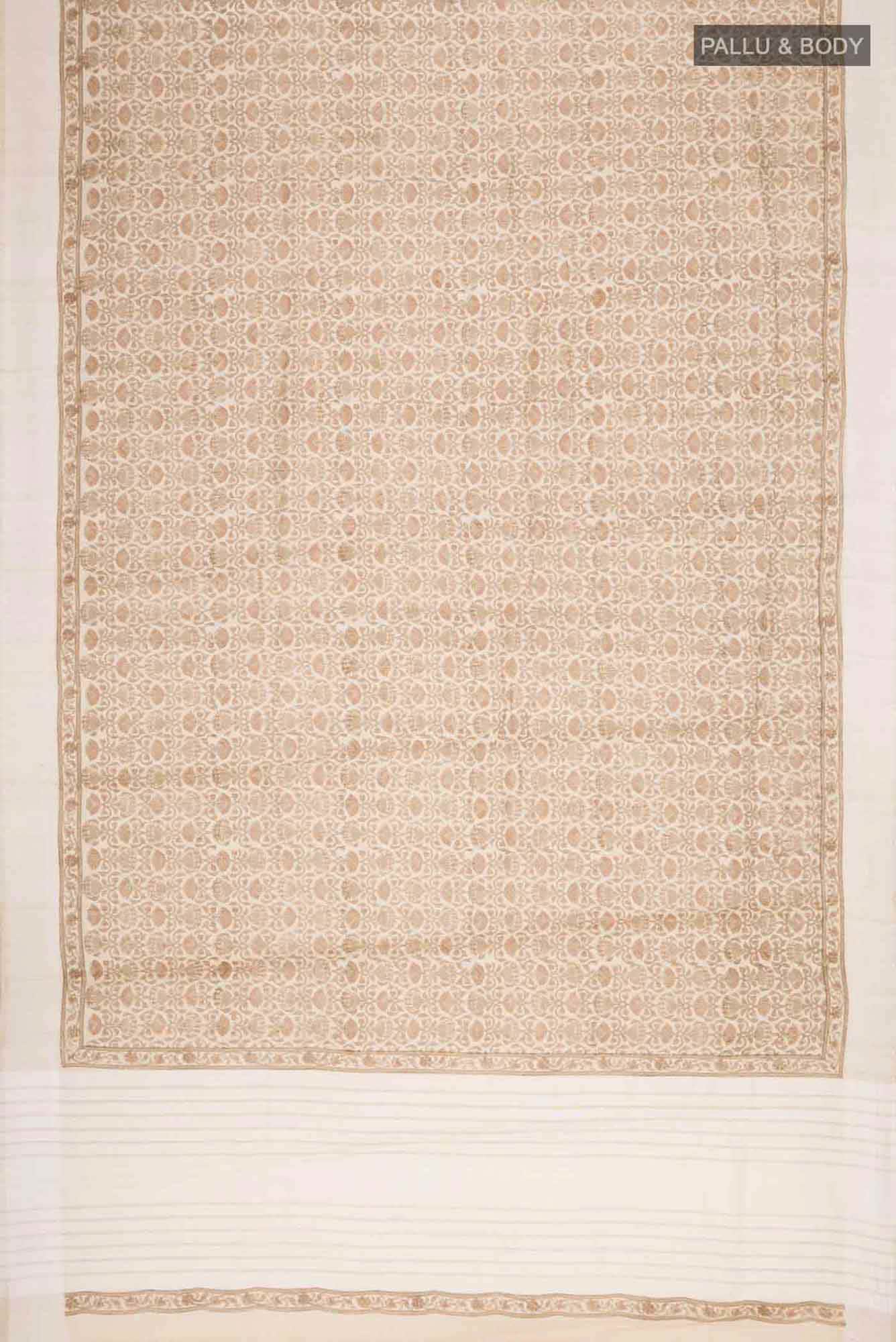 Beige Tussar Silk Saree