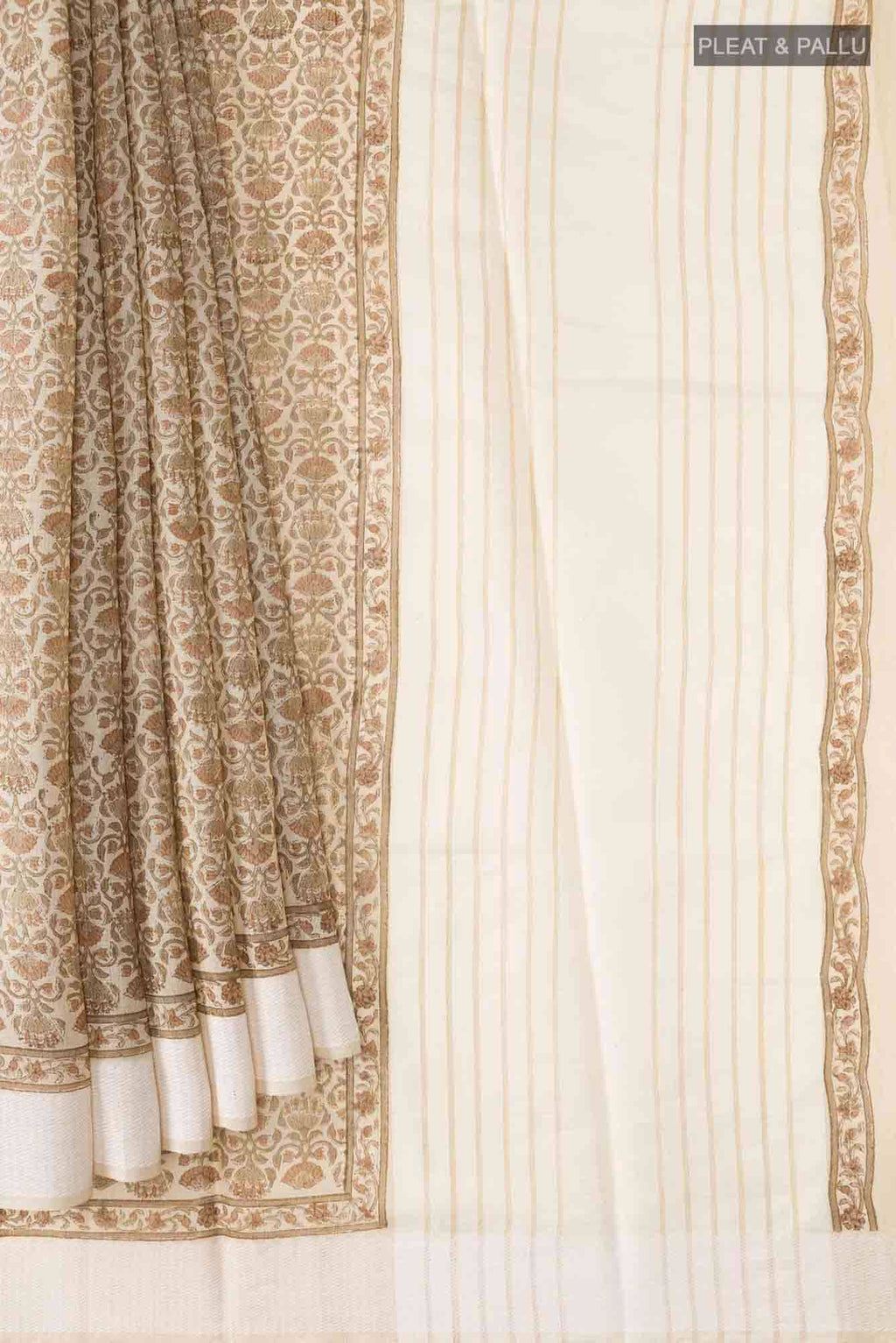 Beige Tussar Silk Saree