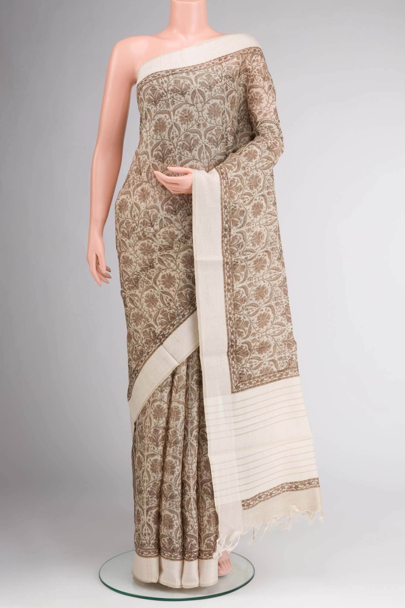 Beige Bhagalpuri Tussar Silk Saree