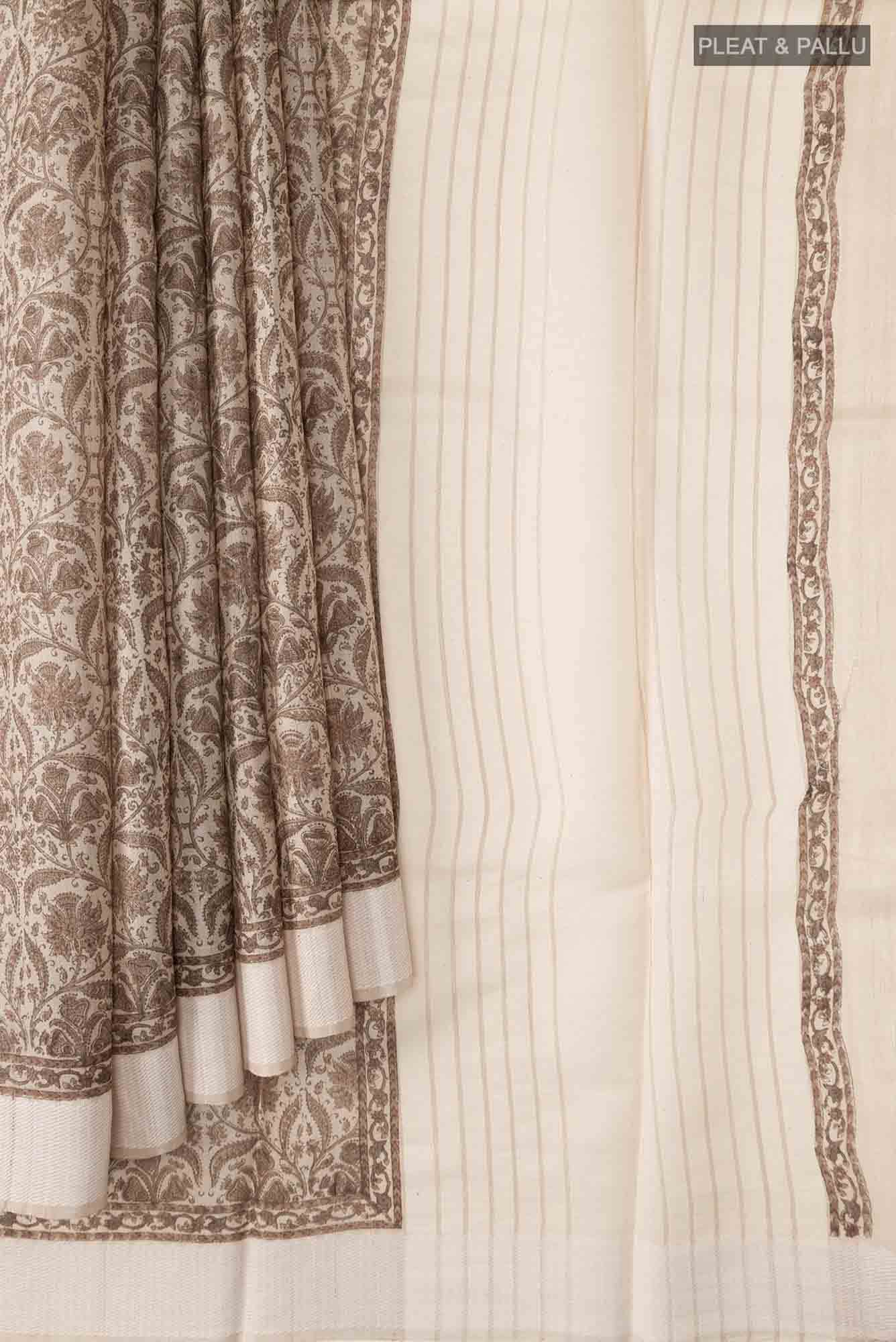 Beige Bhagalpuri Tussar Silk Saree