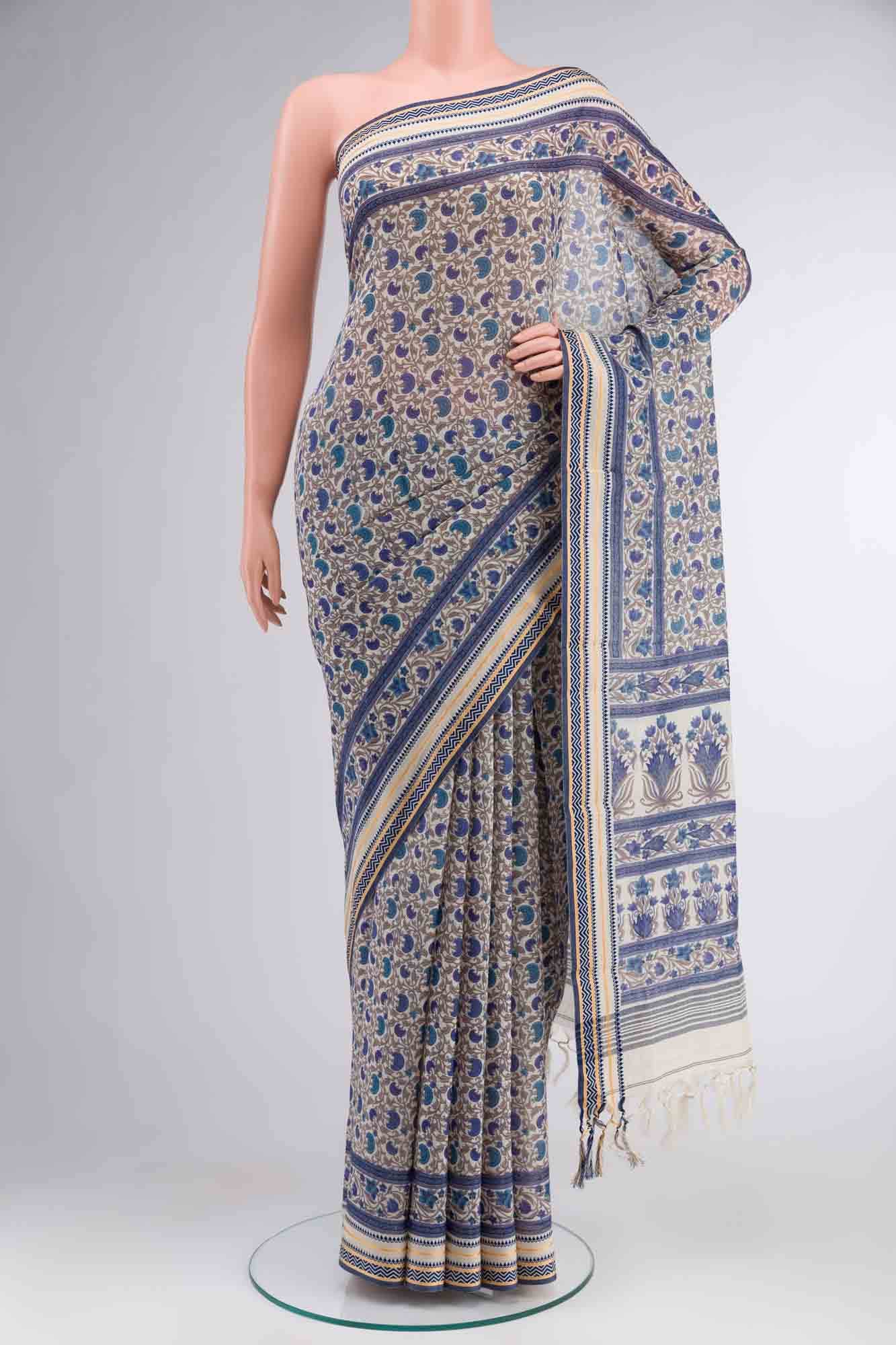 Cream Tussar Silk Saree