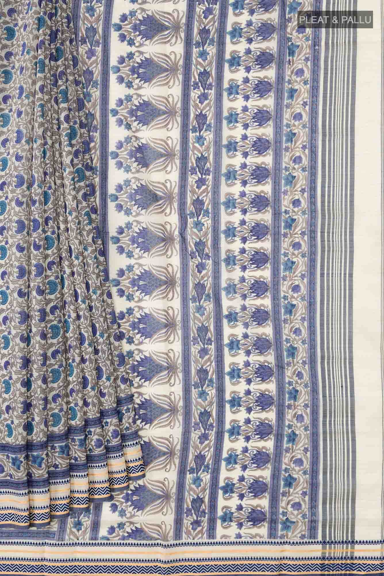 Cream Tussar Silk Saree