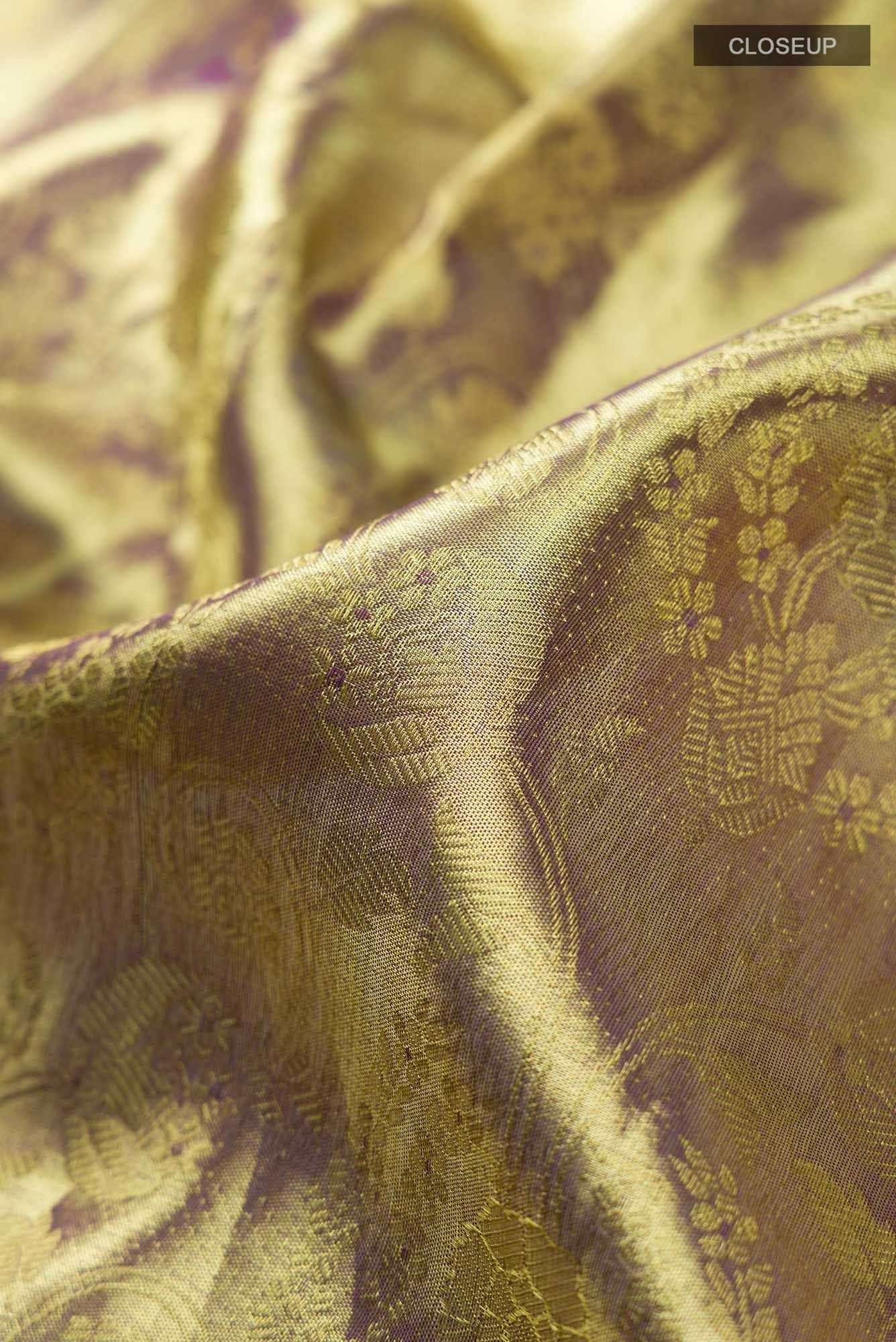 Gold Violet Dual Tone Kanchipuram Tissue Silk Saree