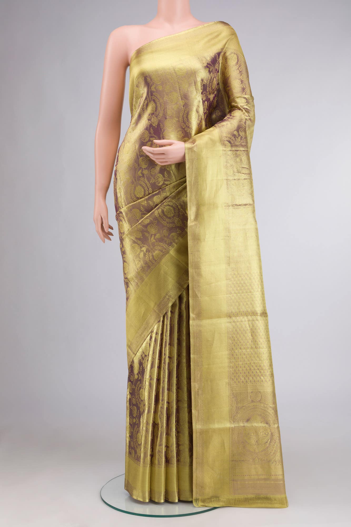 Gold Violet Dual Tone Kanchipuram Tissue Silk Saree