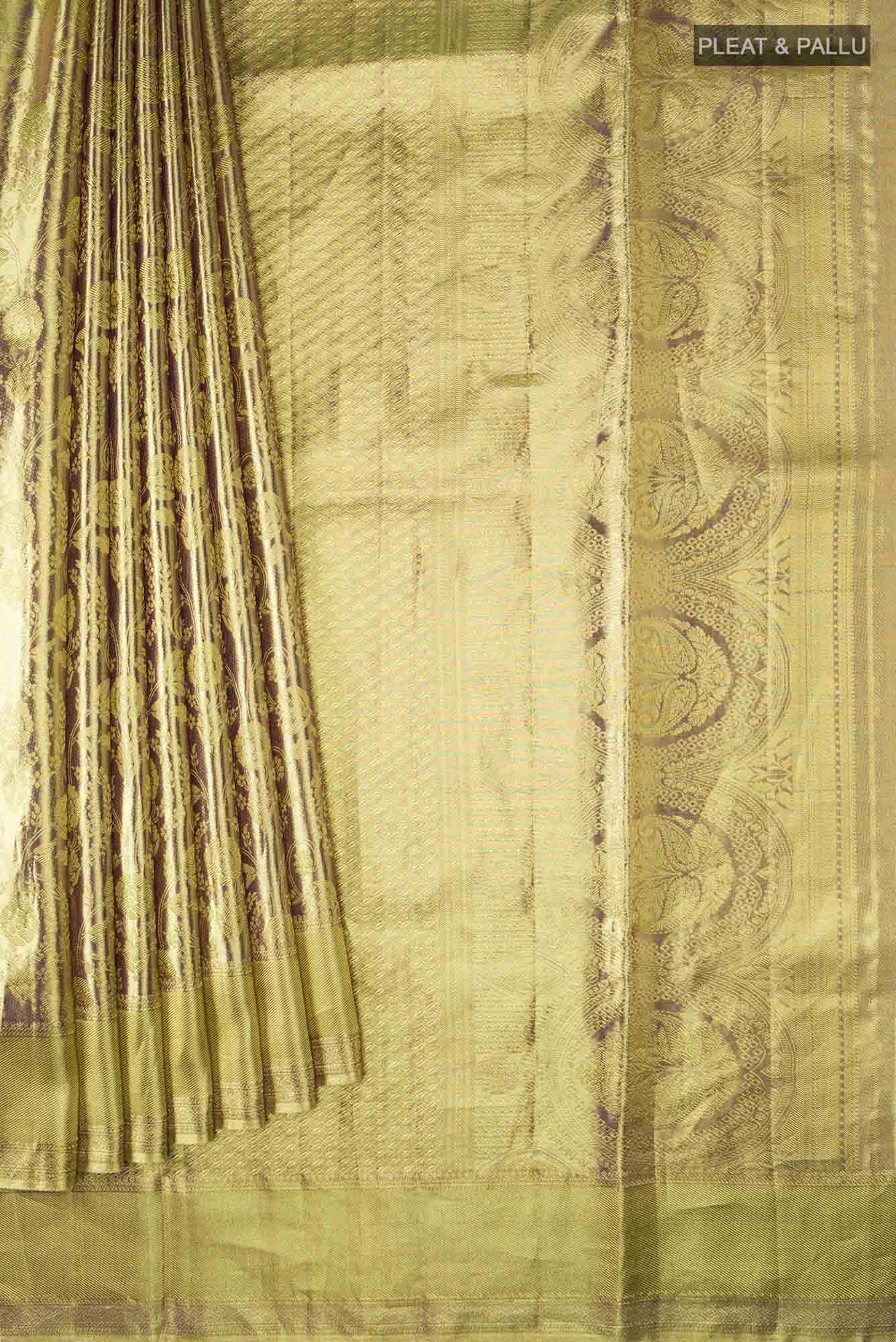 Gold Violet Dual Tone Kanchipuram Tissue Silk Saree