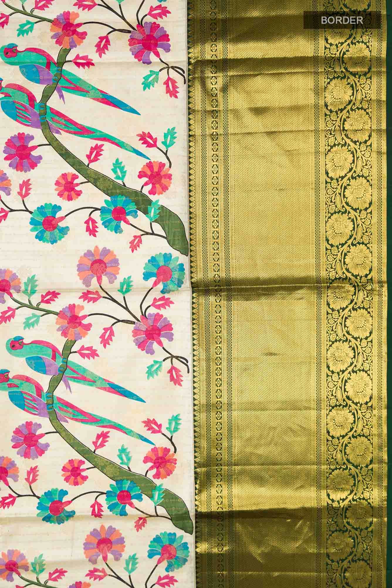 Beige Kanchipuram Silk Saree