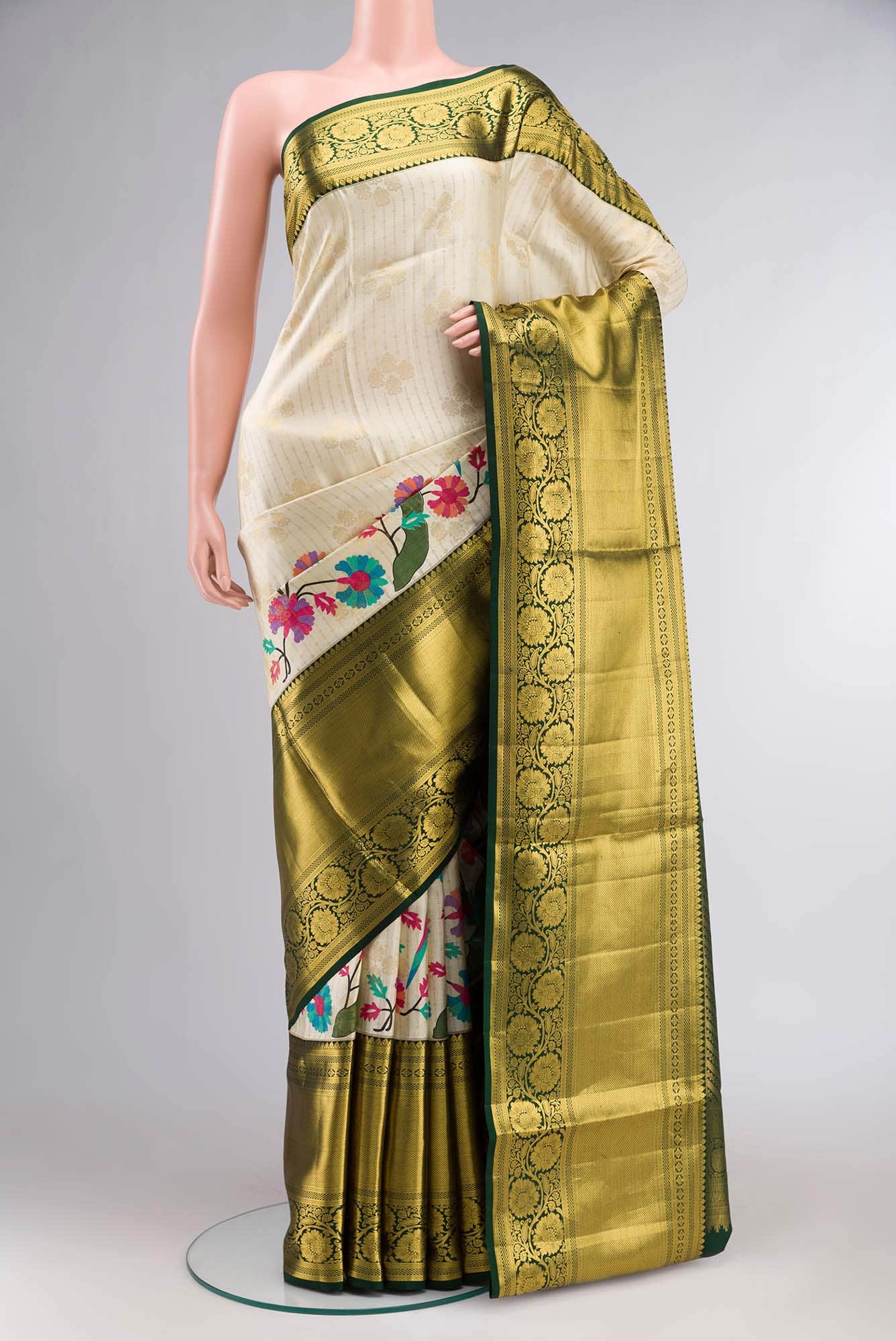 Beige Kanchipuram Silk Saree