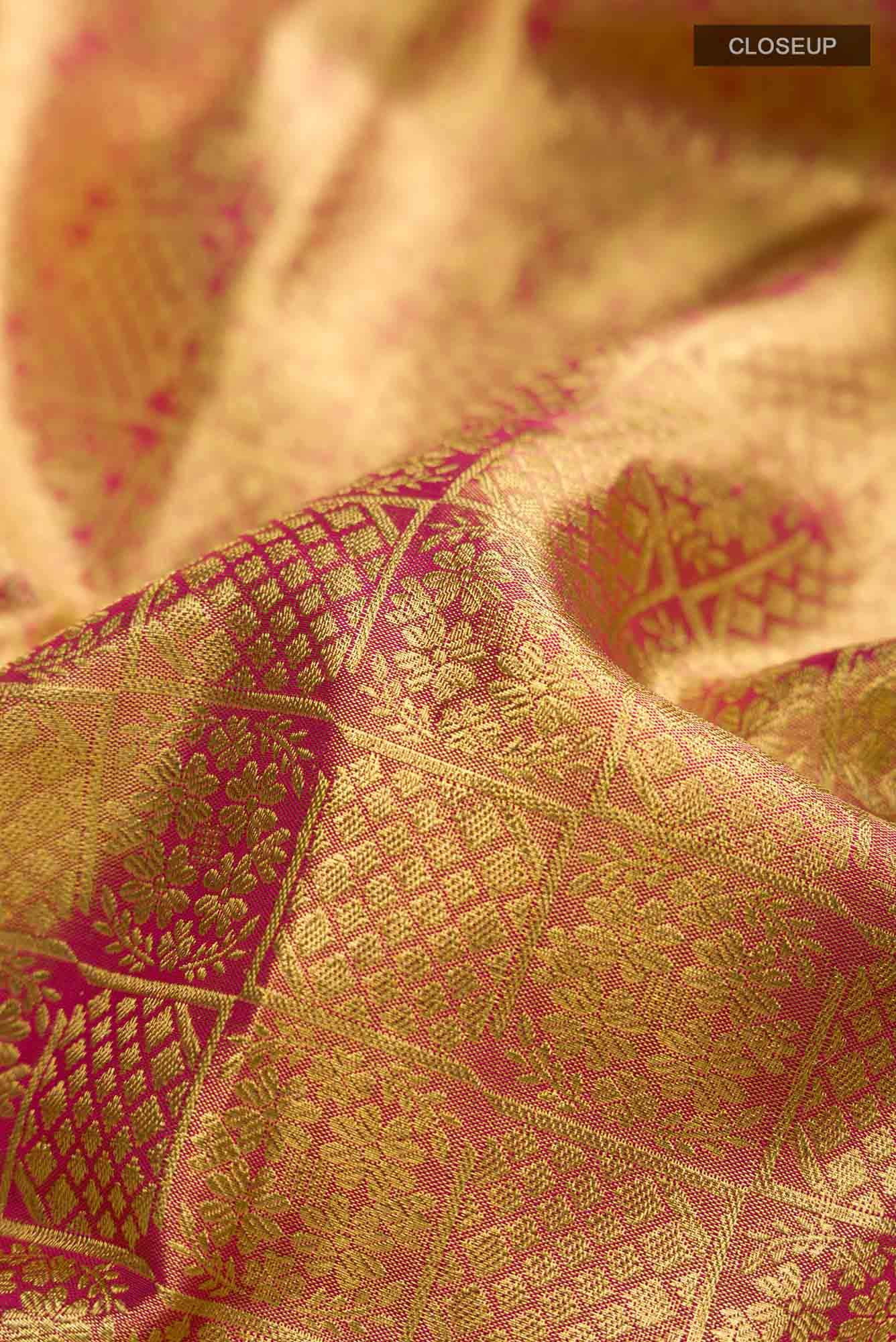 Pink with Gold Dual Tone Kanchipuram Tissue Silk Saree