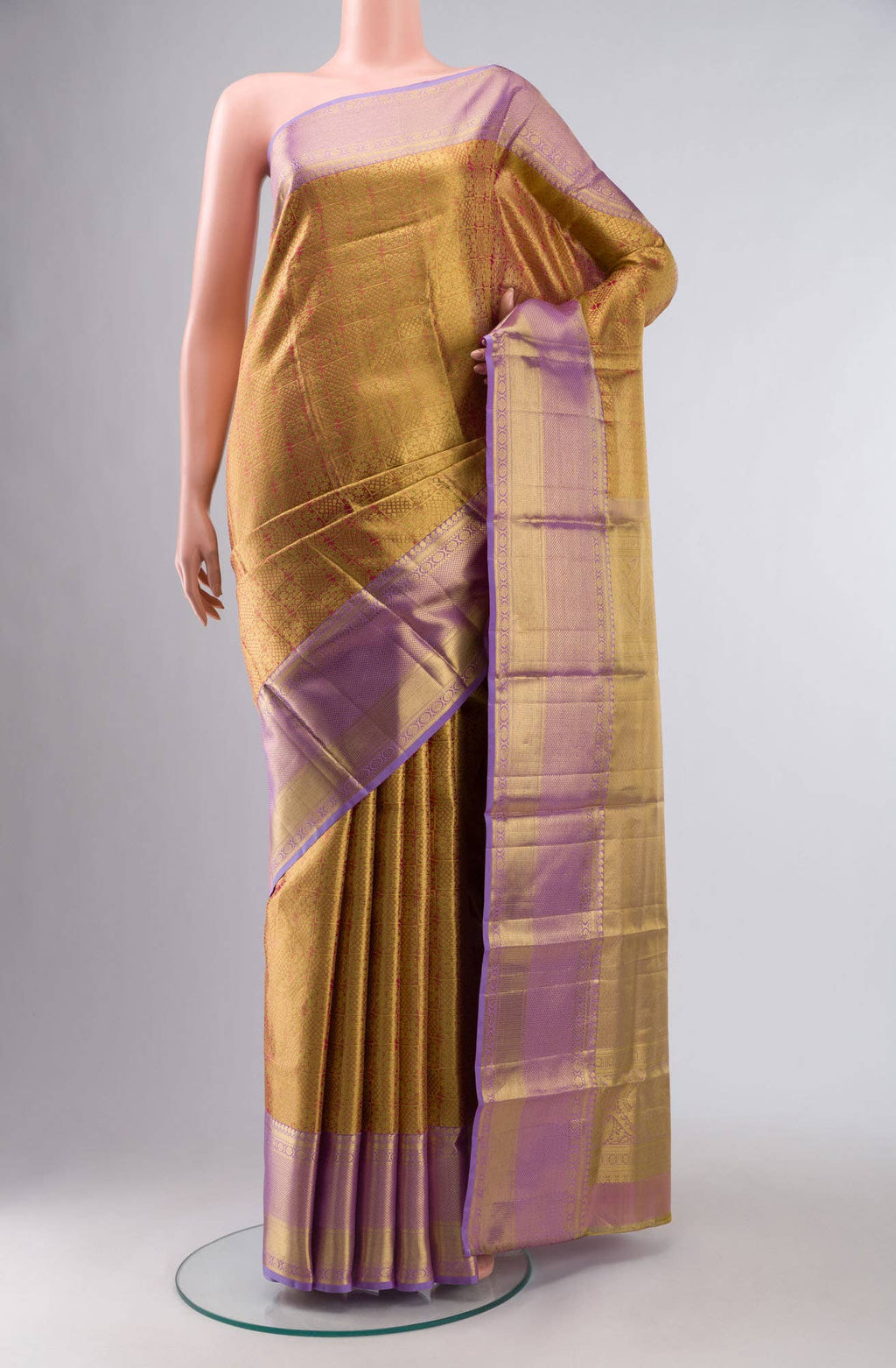 Pink with Gold Dual Tone Kanchipuram Tissue Silk Saree