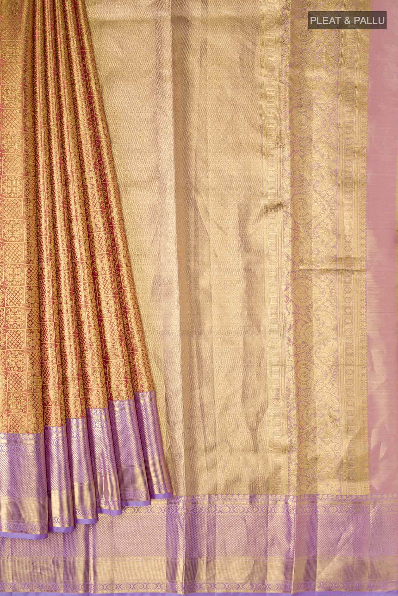 Pink with Gold Dual Tone Kanchipuram Tissue Silk Saree