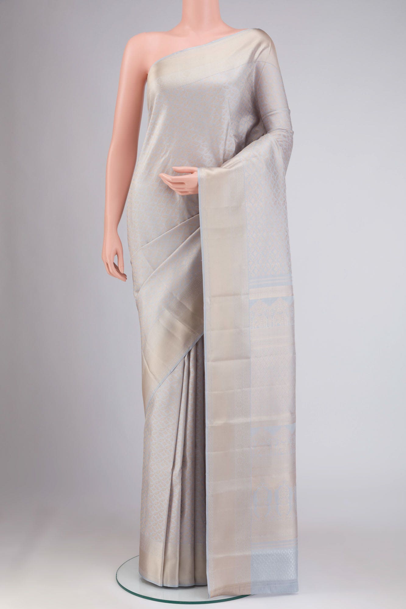 Blue Grey Kanchipuram Silk Saree