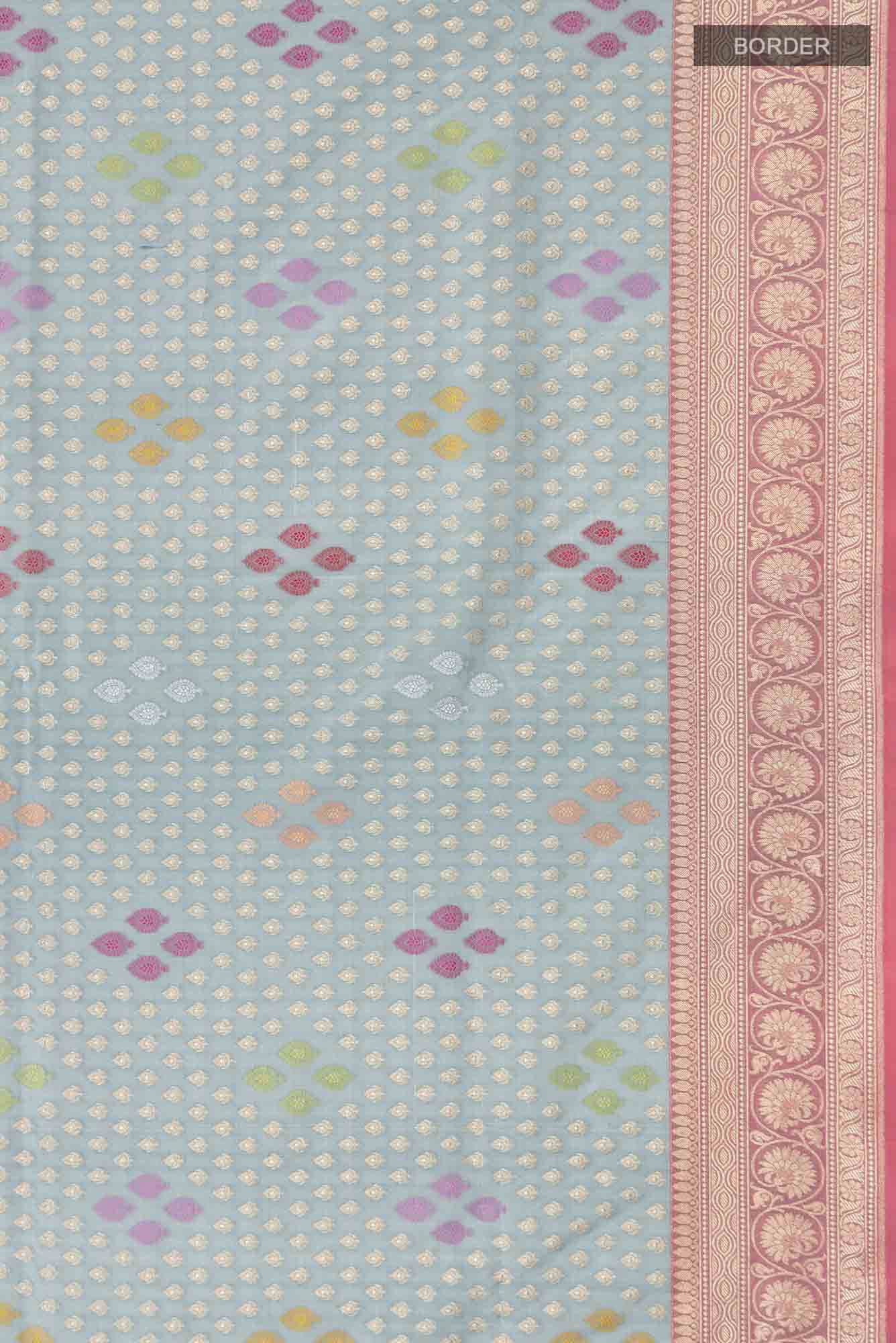 Blue Grey Banarasi Silk Saree