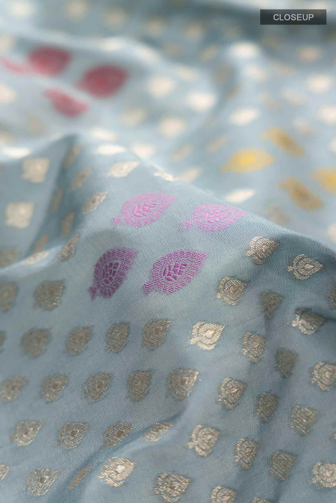 Blue Grey Banarasi Silk Saree