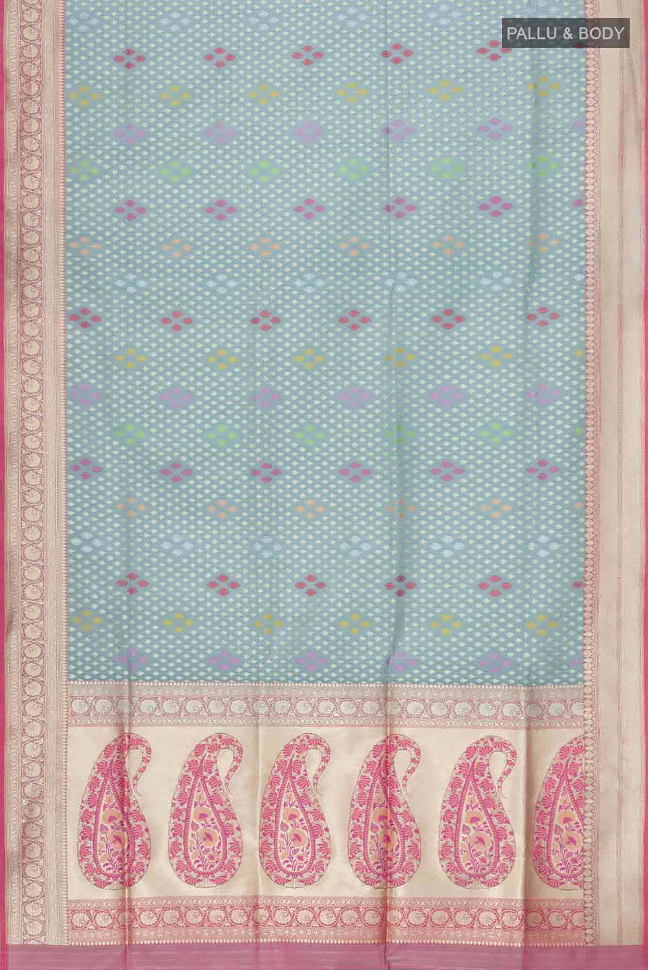 Blue Grey Banarasi Silk Saree