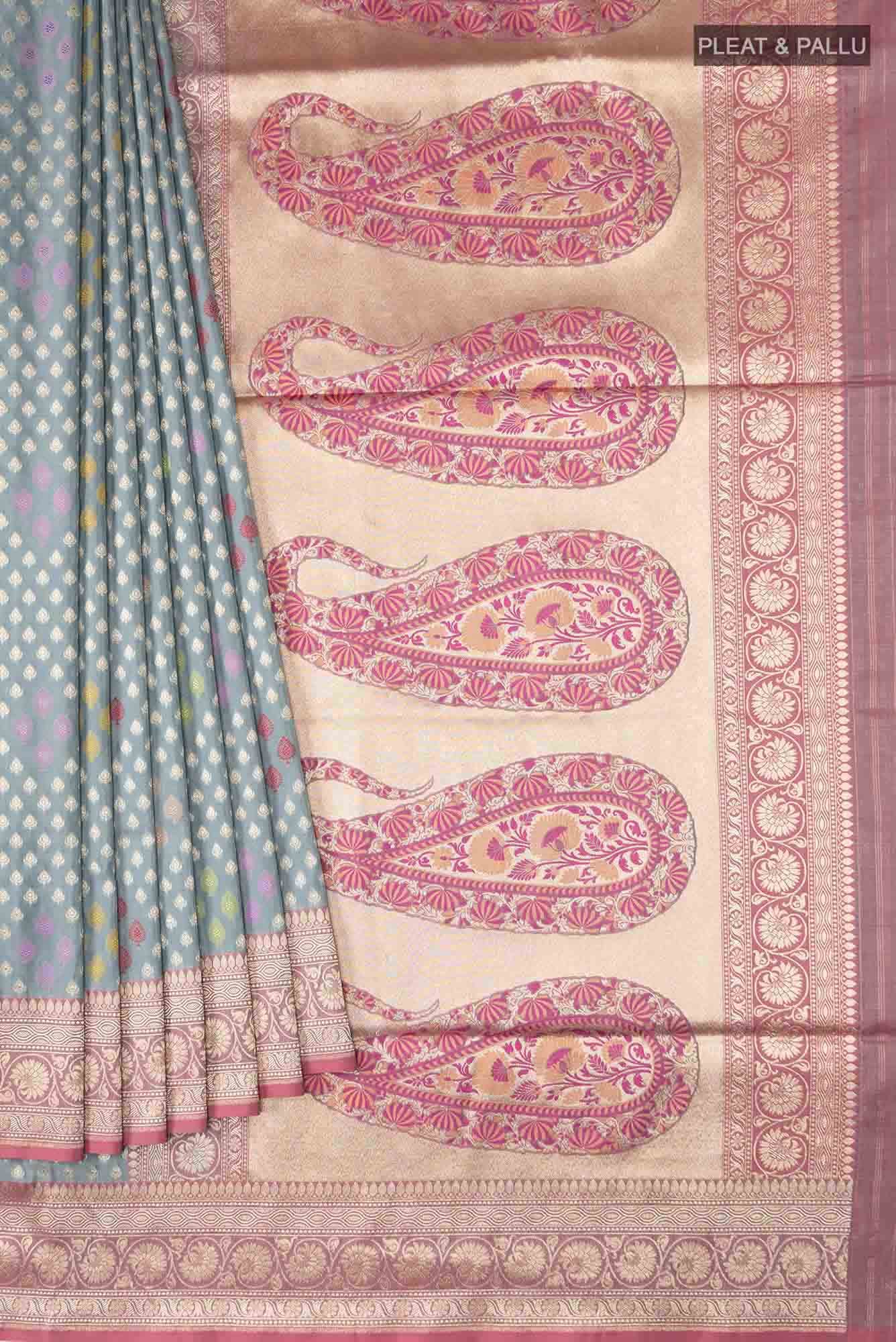 Blue Grey Banarasi Silk Saree