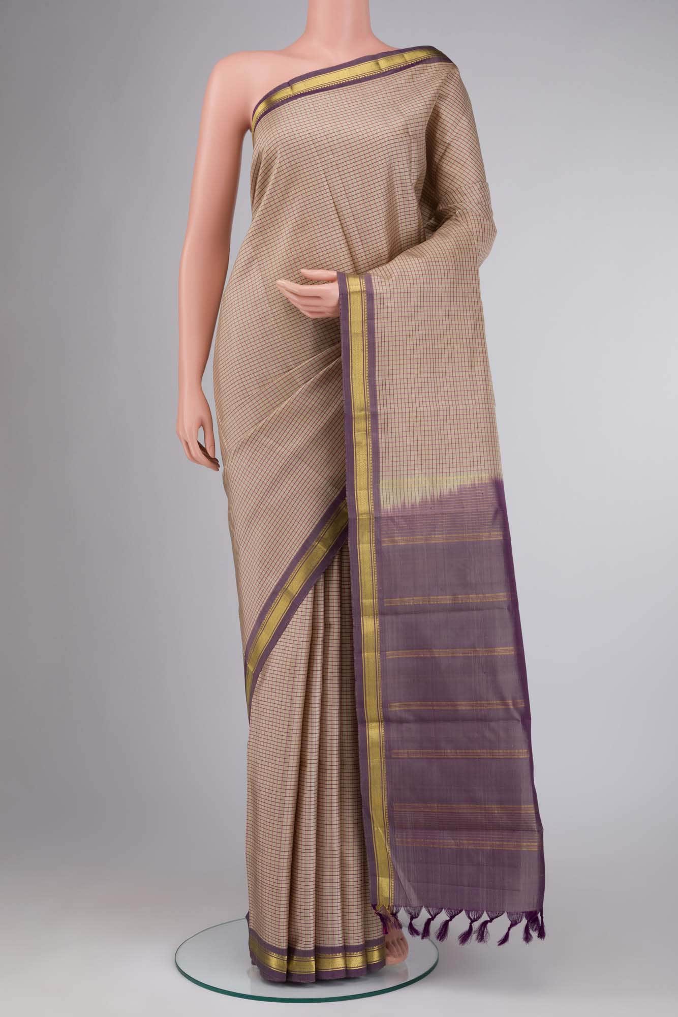 Beige Kanchipuram Silk Saree