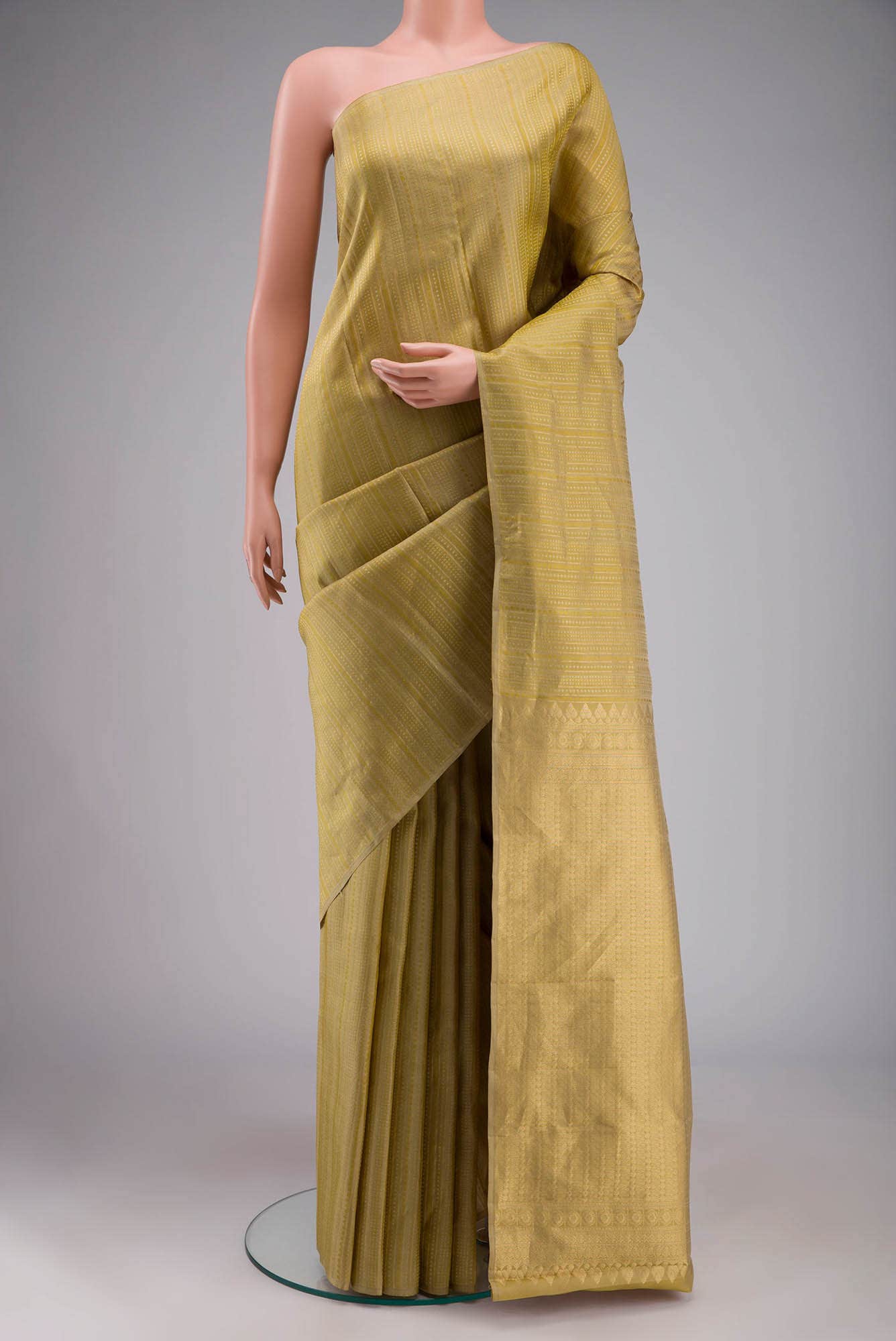 Beige with Green Dual Tone Kanchipuram Silk Saree