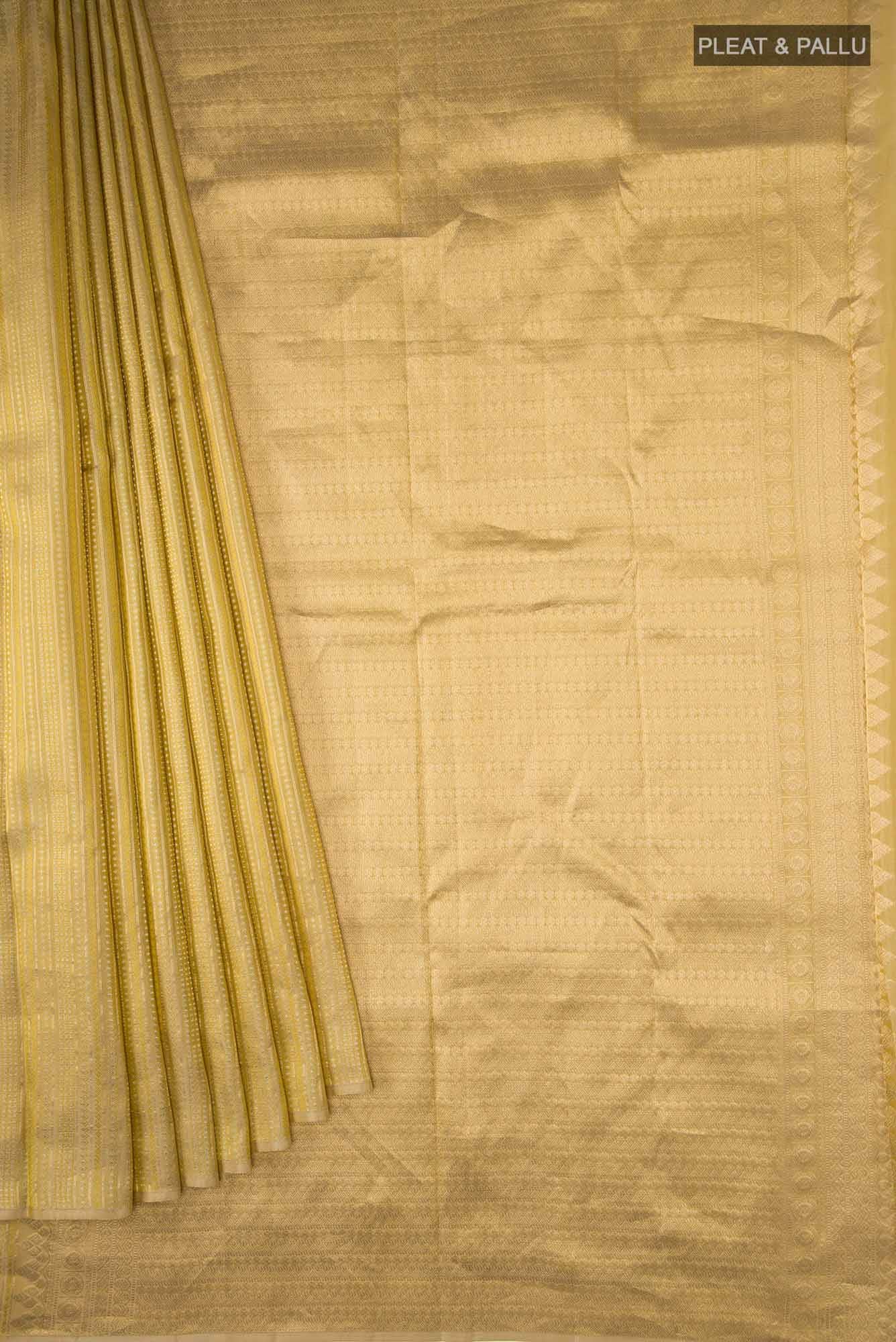 Beige with Green Dual Tone Kanchipuram Silk Saree