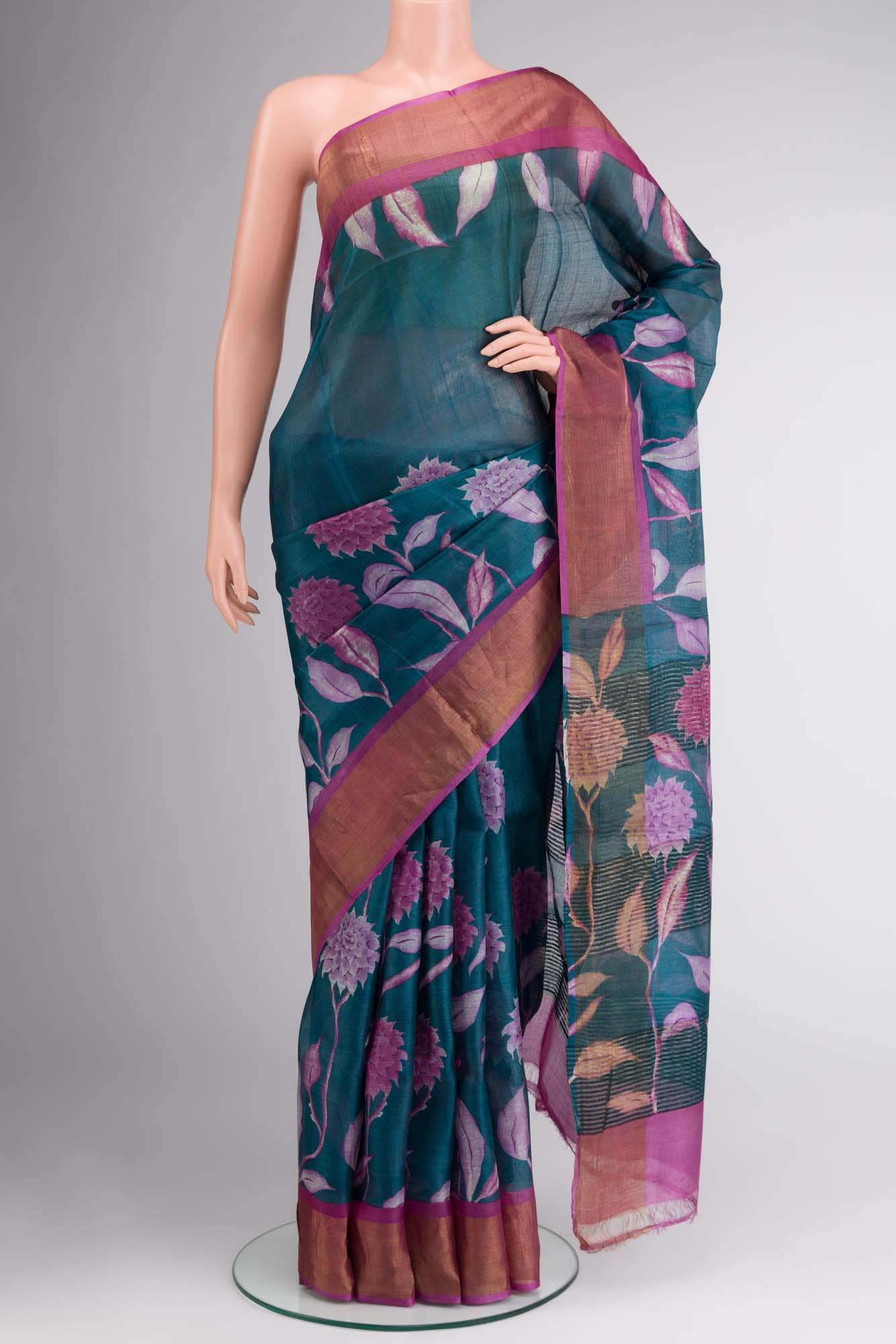 Blue Bhagalpuri Tussar Silk Saree