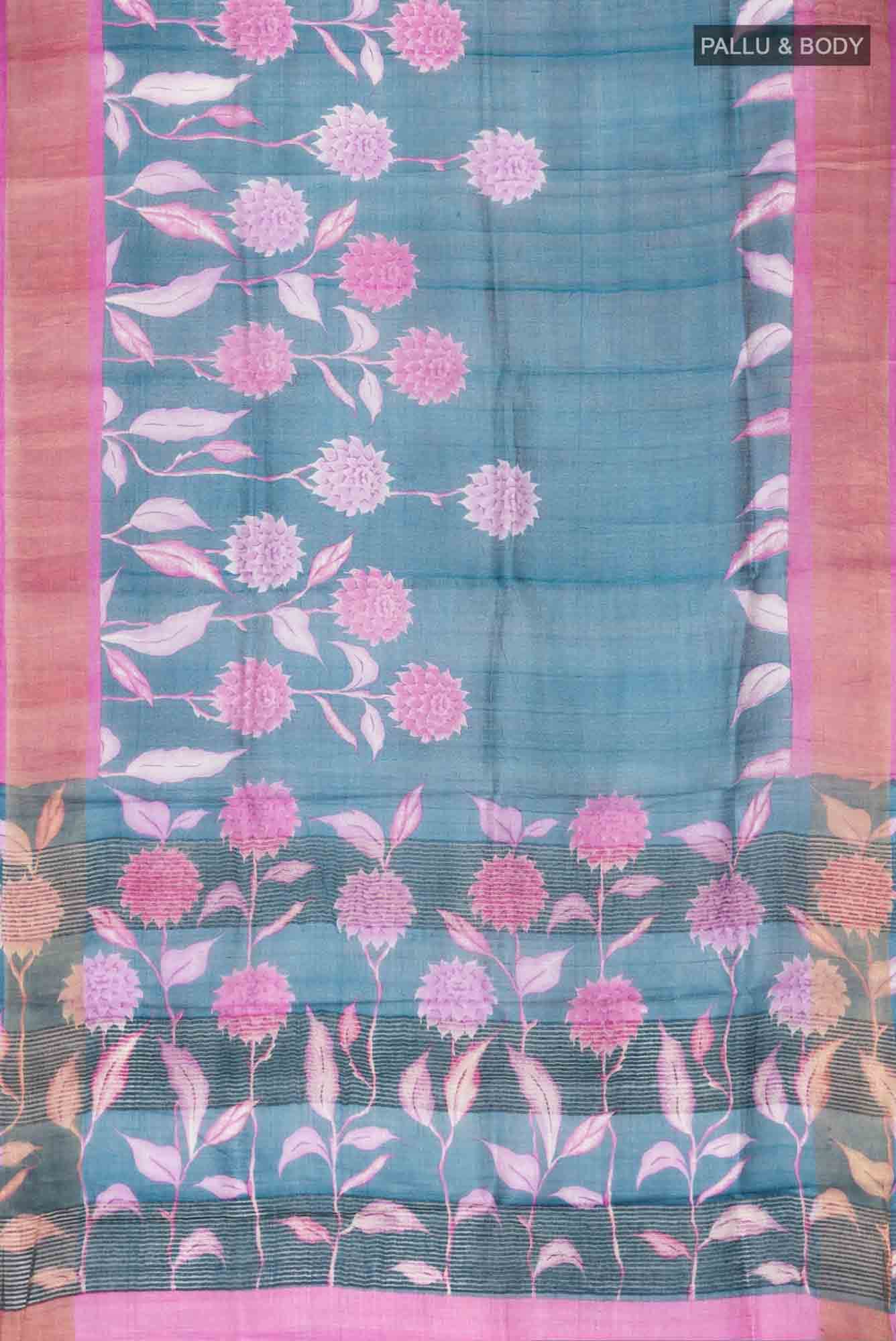 Blue Bhagalpuri Tussar Silk Saree