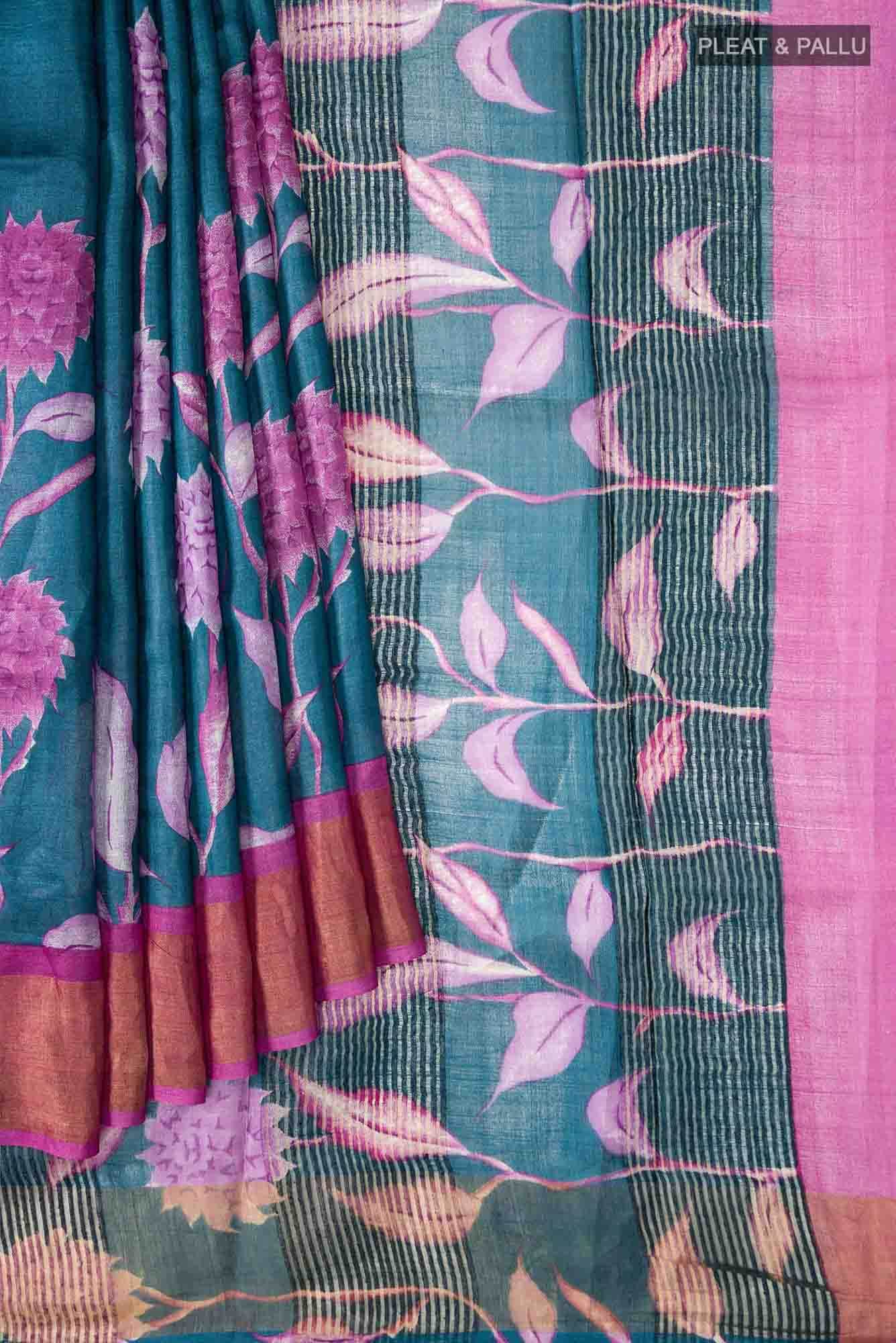 Blue Bhagalpuri Tussar Silk Saree