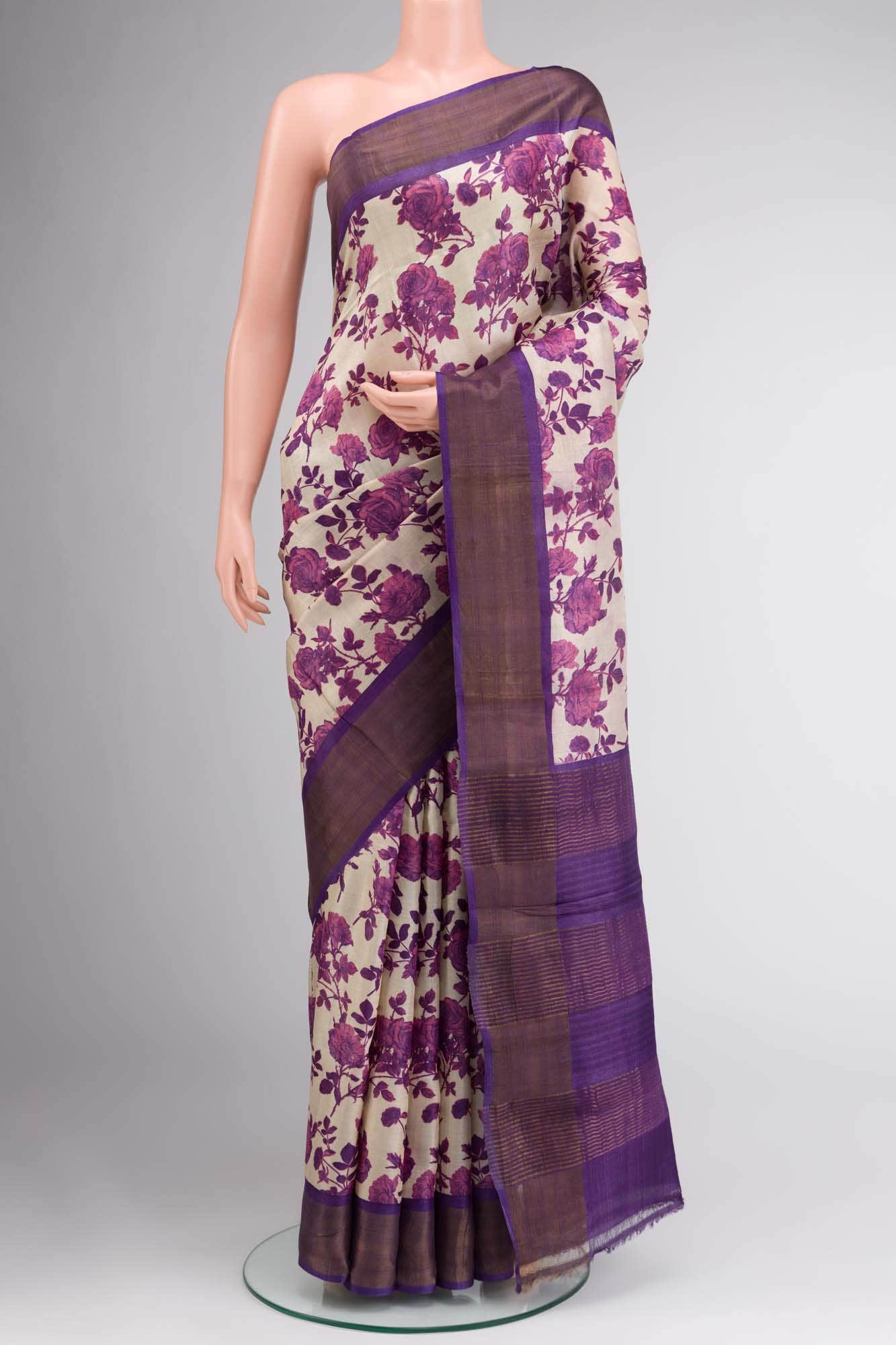 Beige Bhagalpuri Tussar Silk Saree