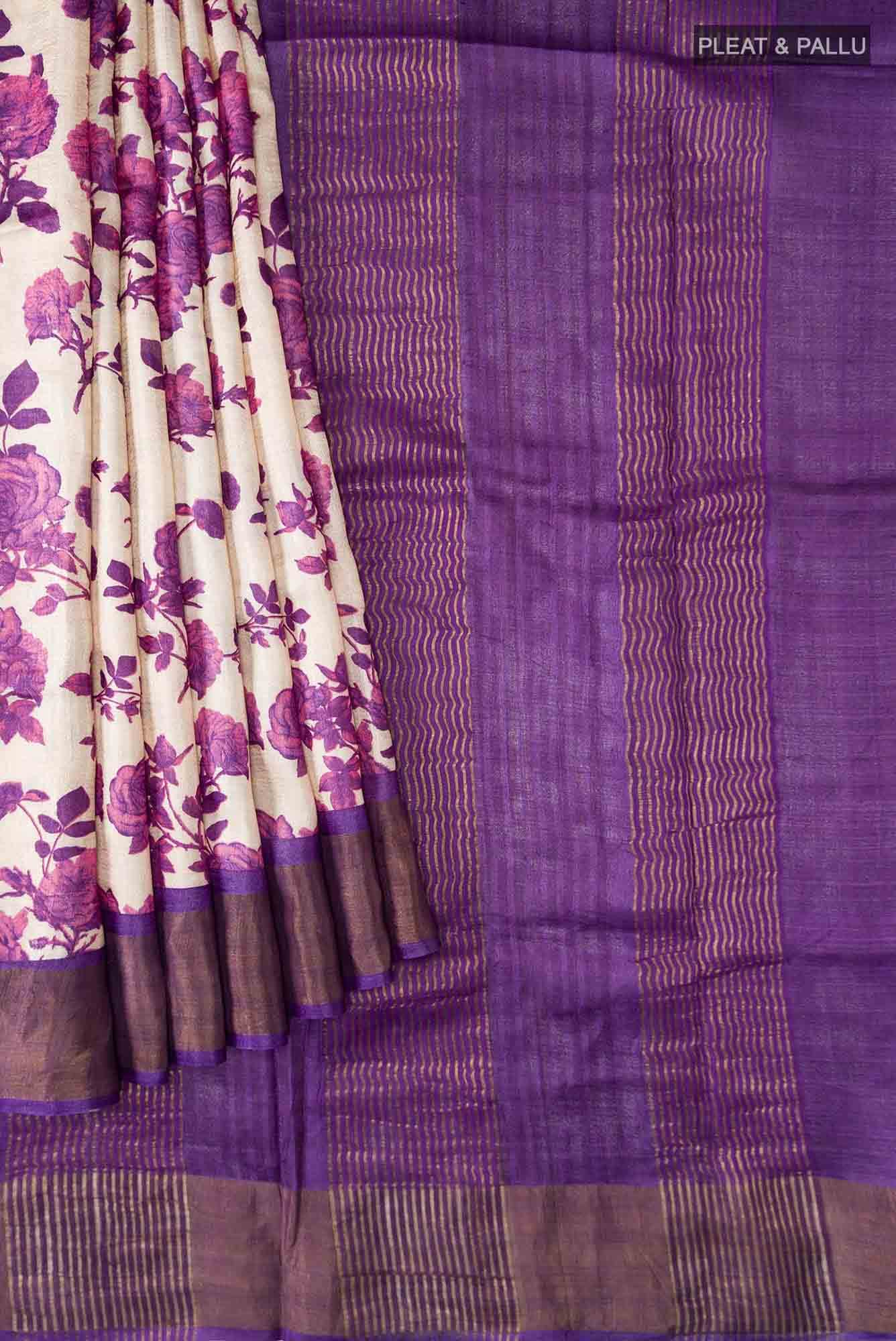 Beige Bhagalpuri Tussar Silk Saree