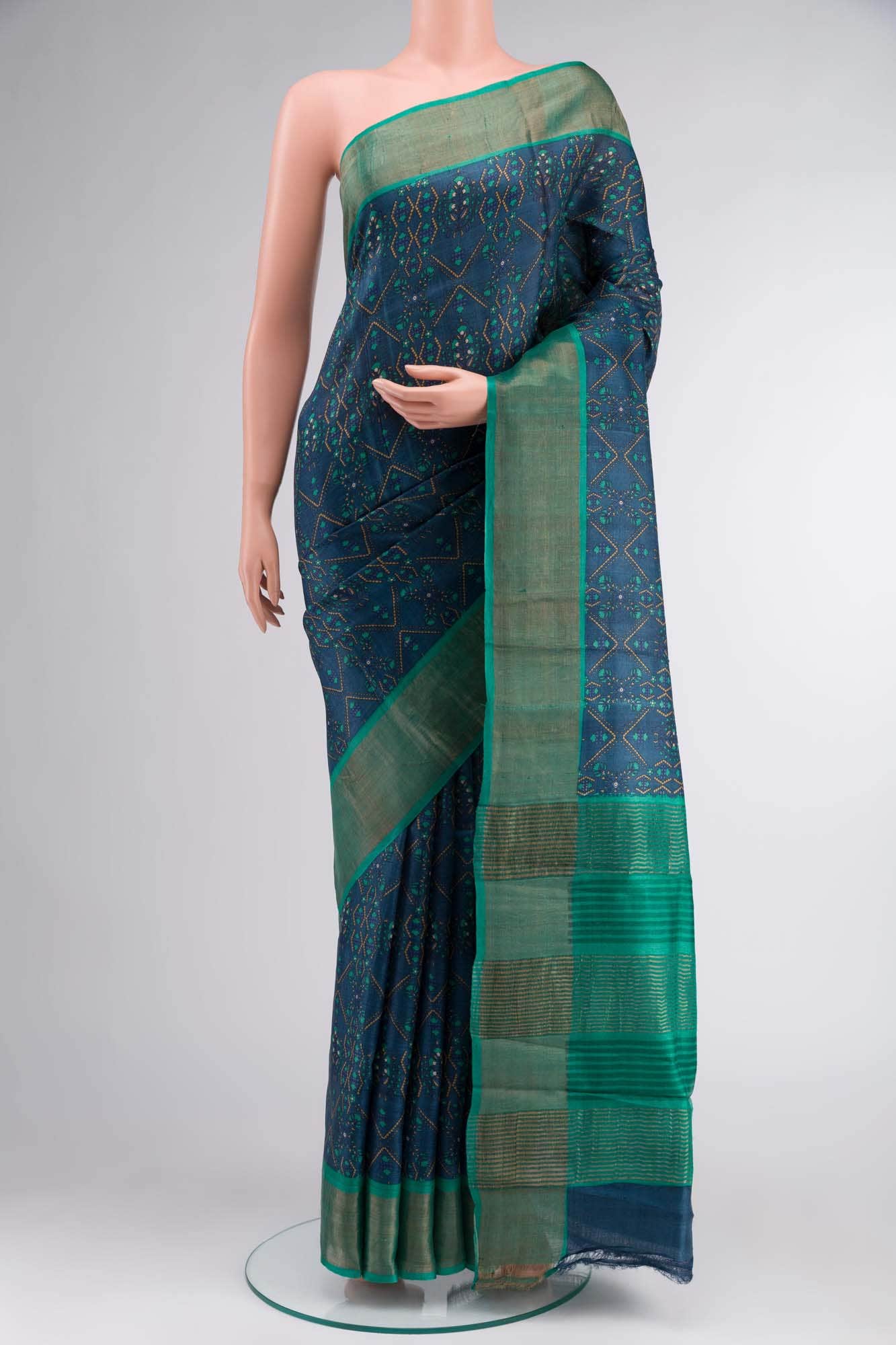 Blue Grey Bhagalpuri Tussar Silk Saree
