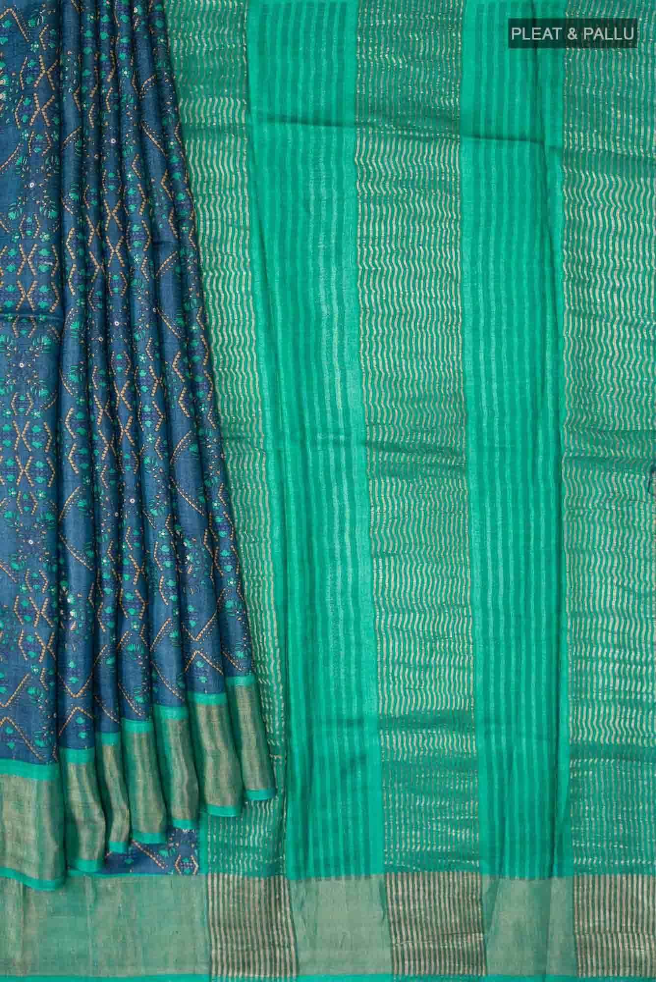 Blue Grey Bhagalpuri Tussar Silk Saree