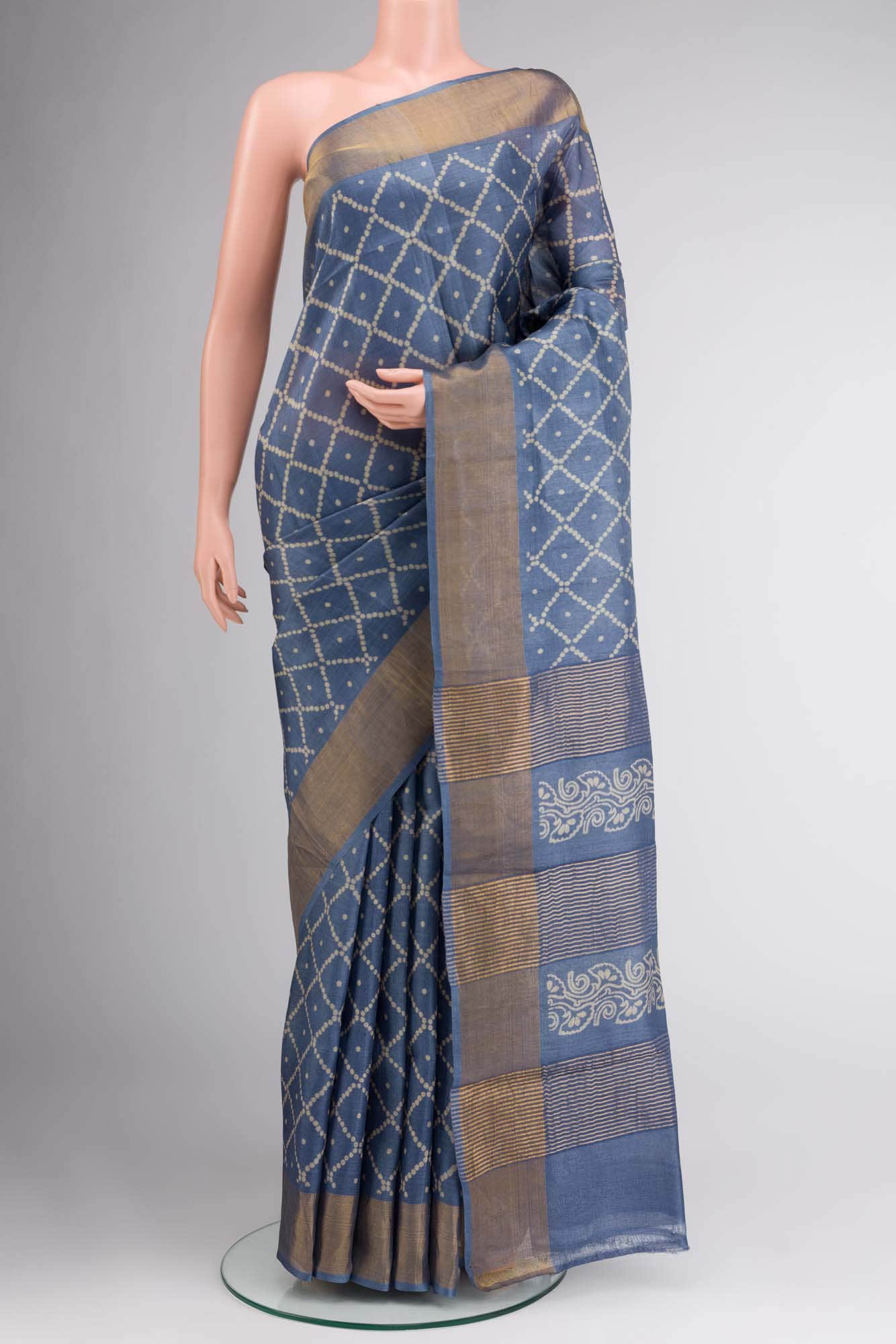 Blue Bhagalpuri Tussar Silk Saree