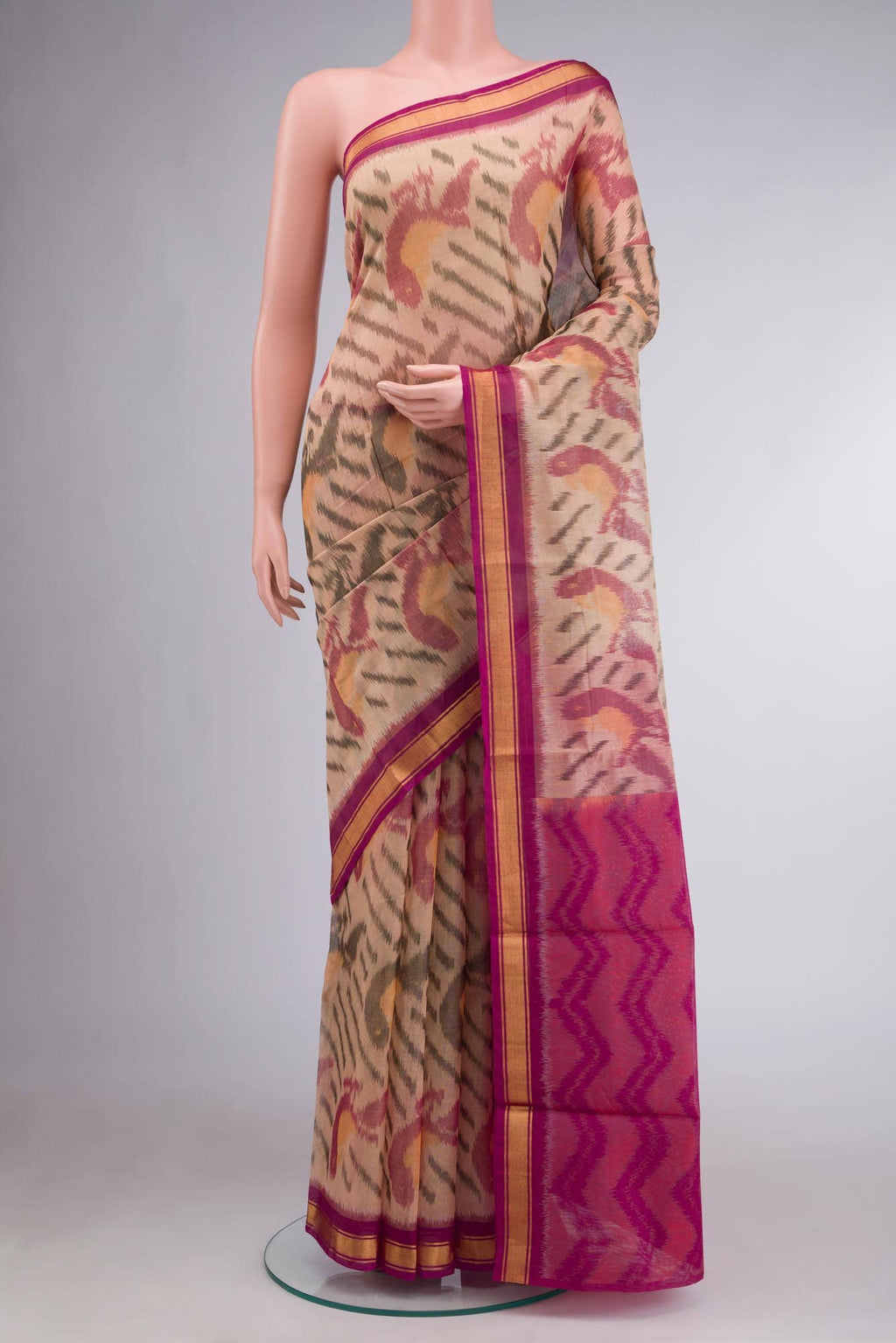 Beige Yellow Dual Tone Silk Cotton Saree