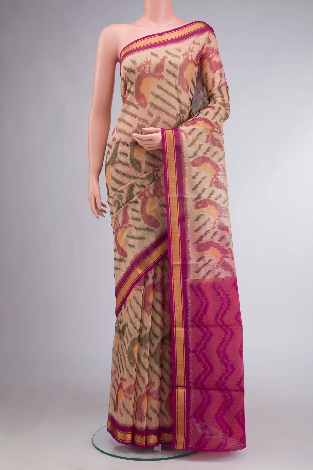 Beige Yellow Dual Tone Silk Cotton Saree