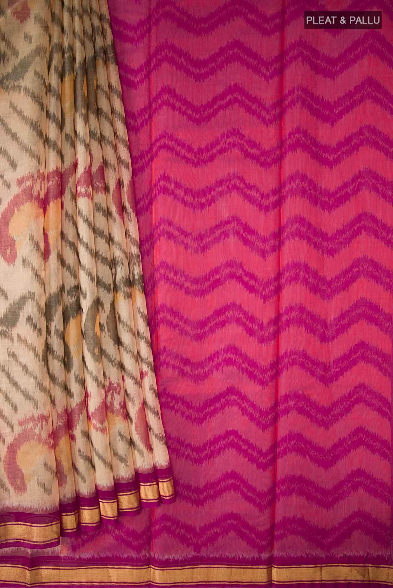Beige Yellow Dual Tone Silk Cotton Saree