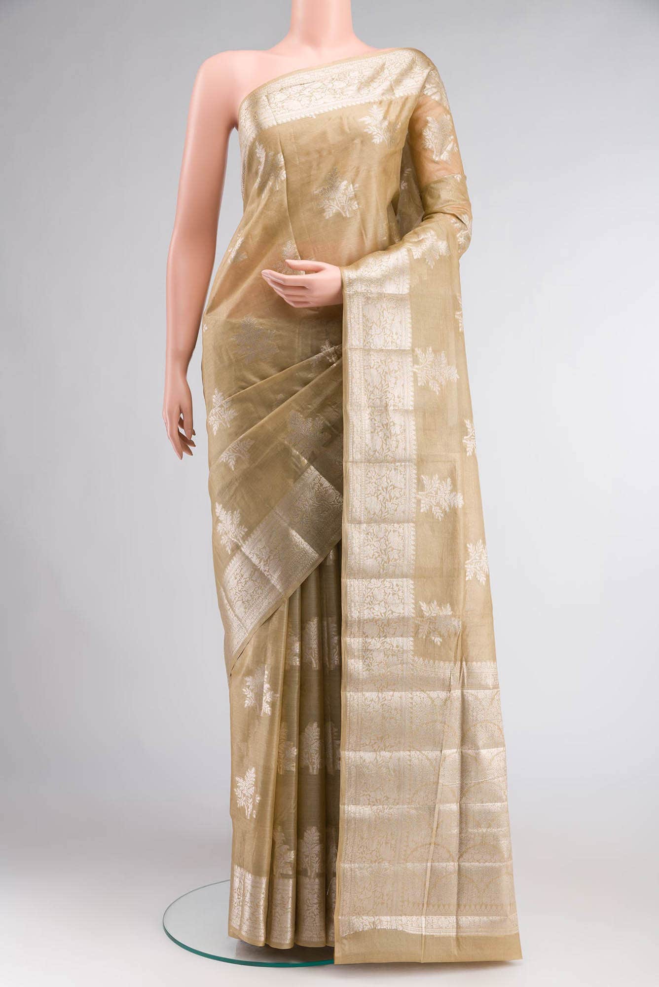 Beige Banarasi Tussar Silk Saree