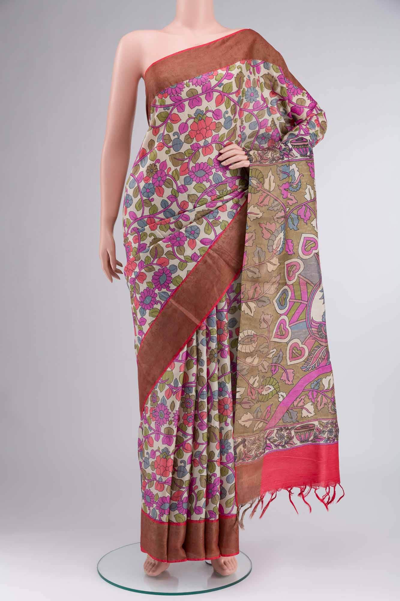 Cream Tussar Silk Saree