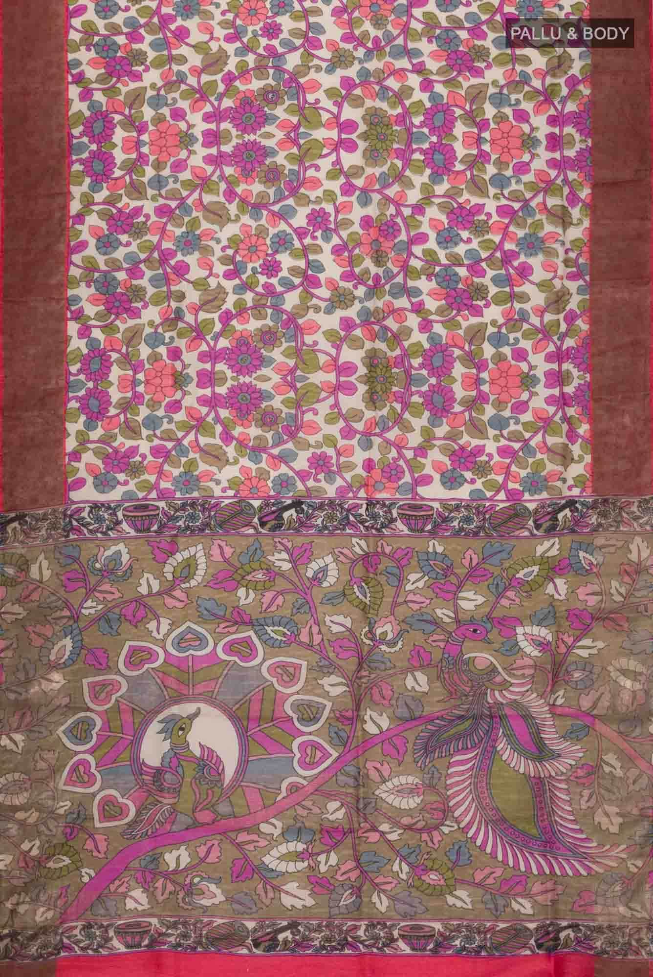 Cream Tussar Silk Saree