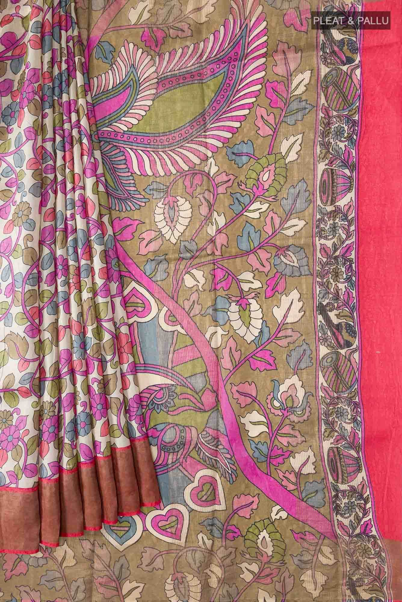 Cream Tussar Silk Saree