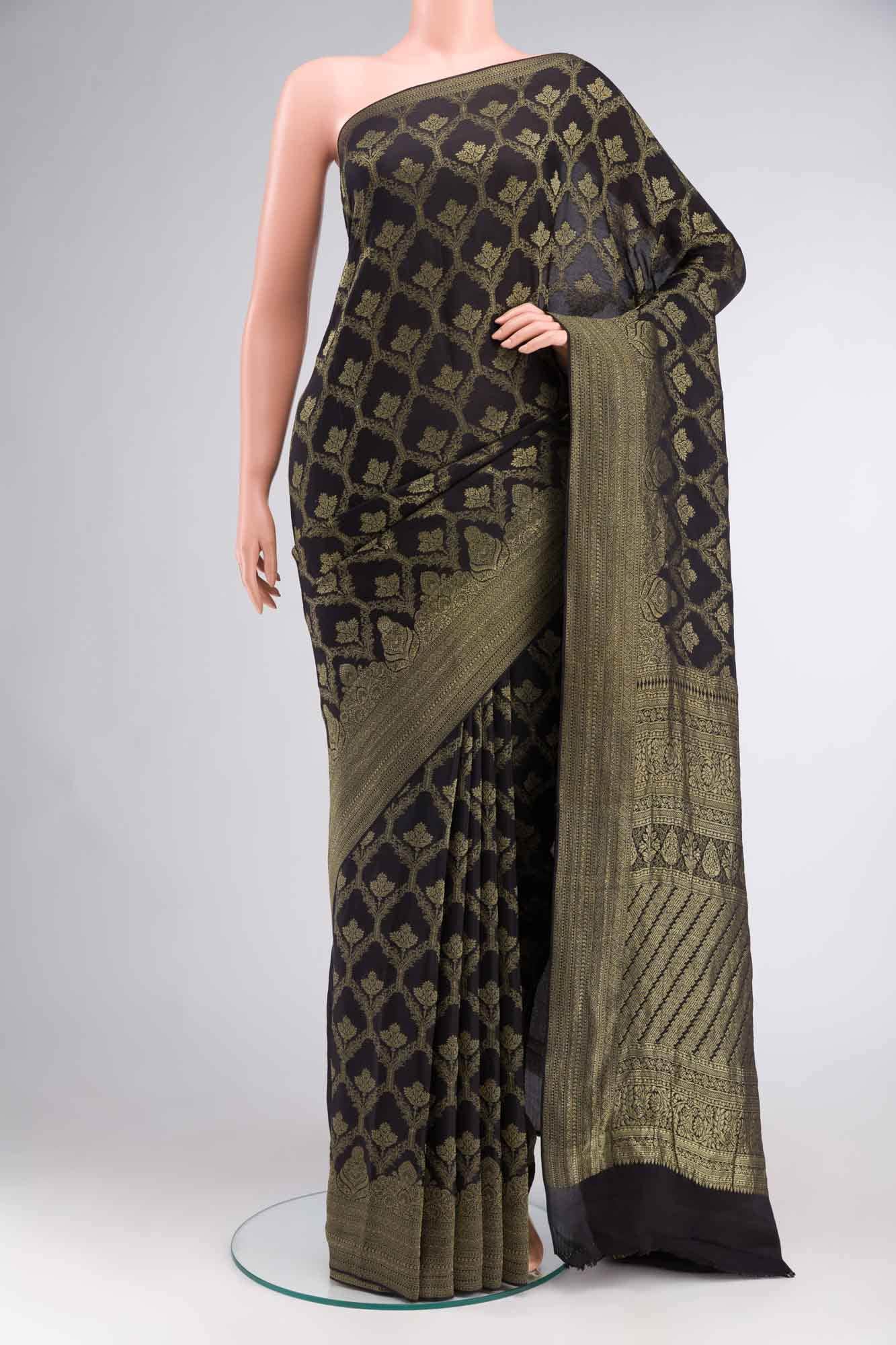 Black Mysore Crepe Saree