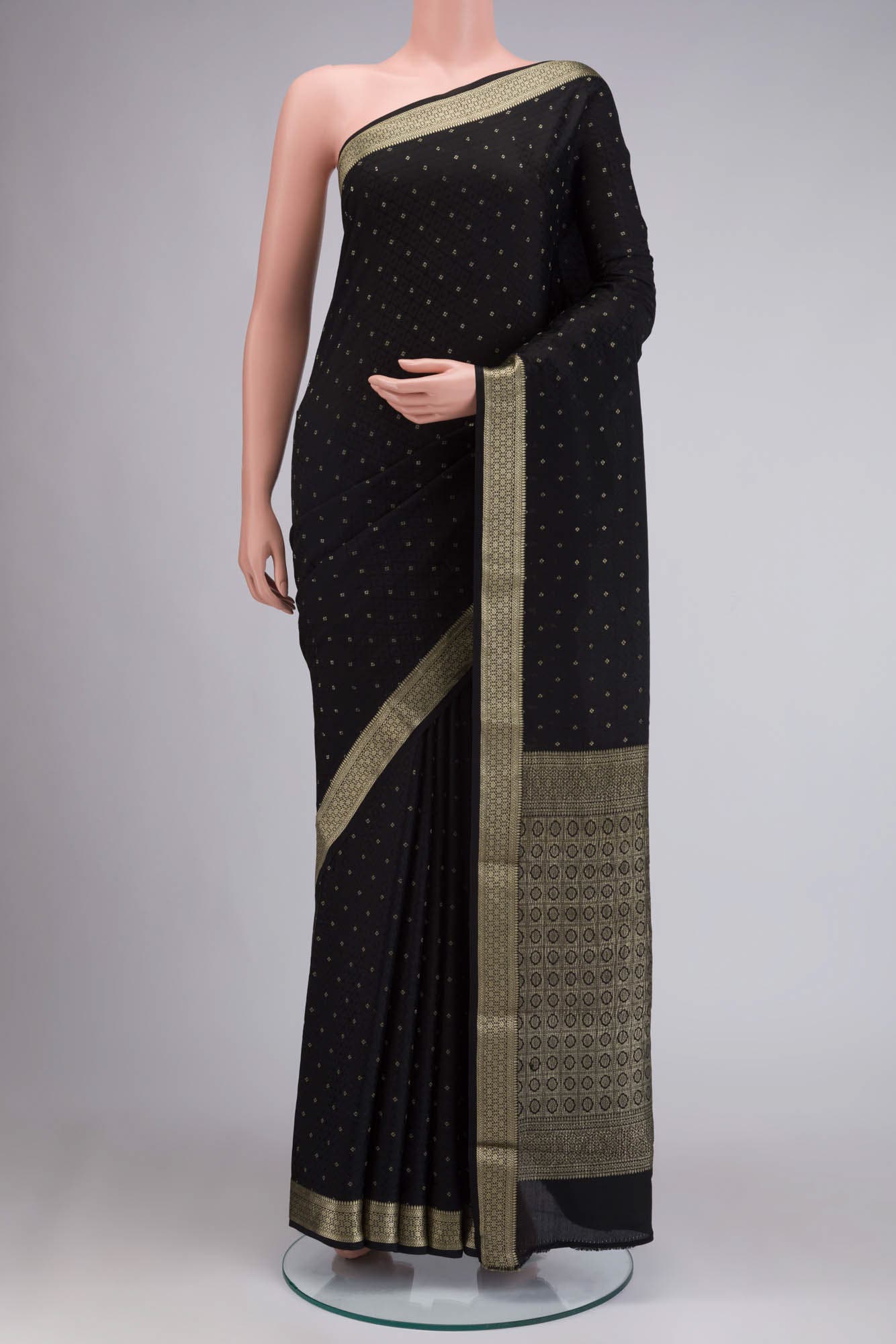 Black Mysore Crepe Saree