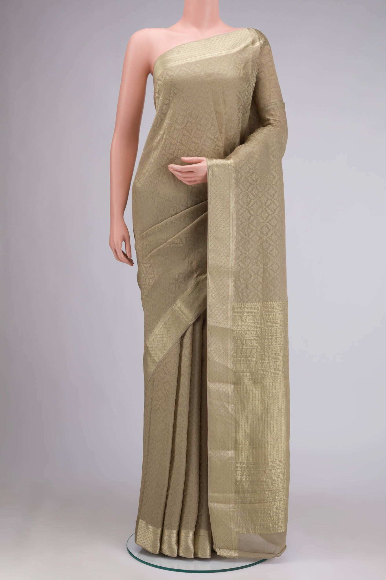 Beige Mysore Crepe Saree