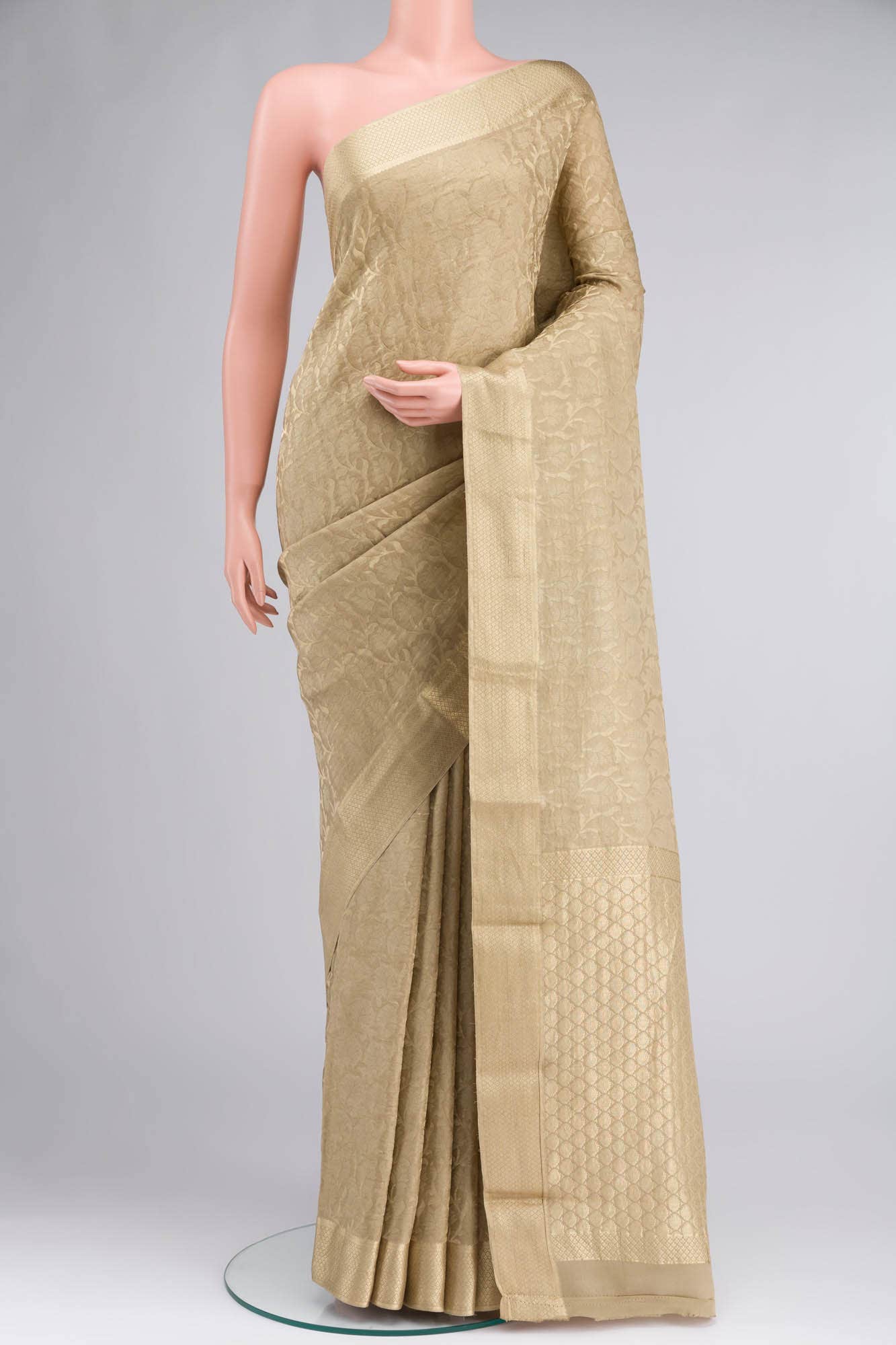 Beige Mysore Crepe Saree