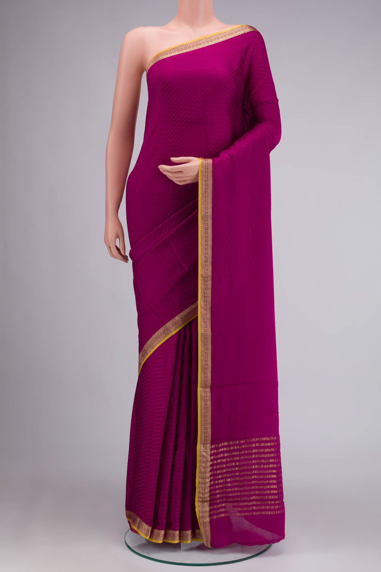 Dark Pink Mysore Crepe Saree