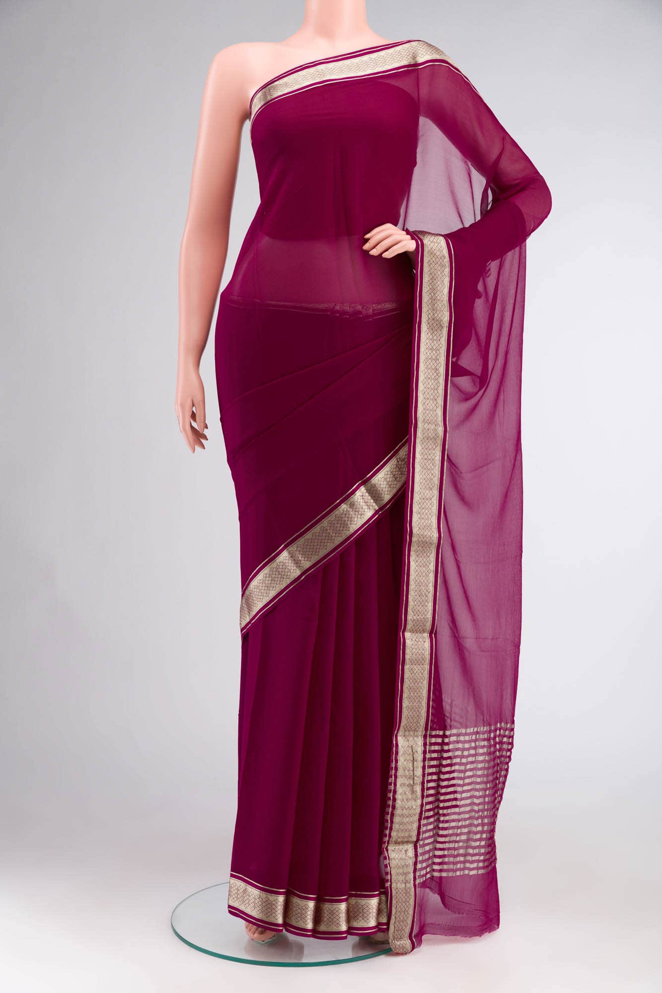 Dark Pink Mysore Chiffon Saree