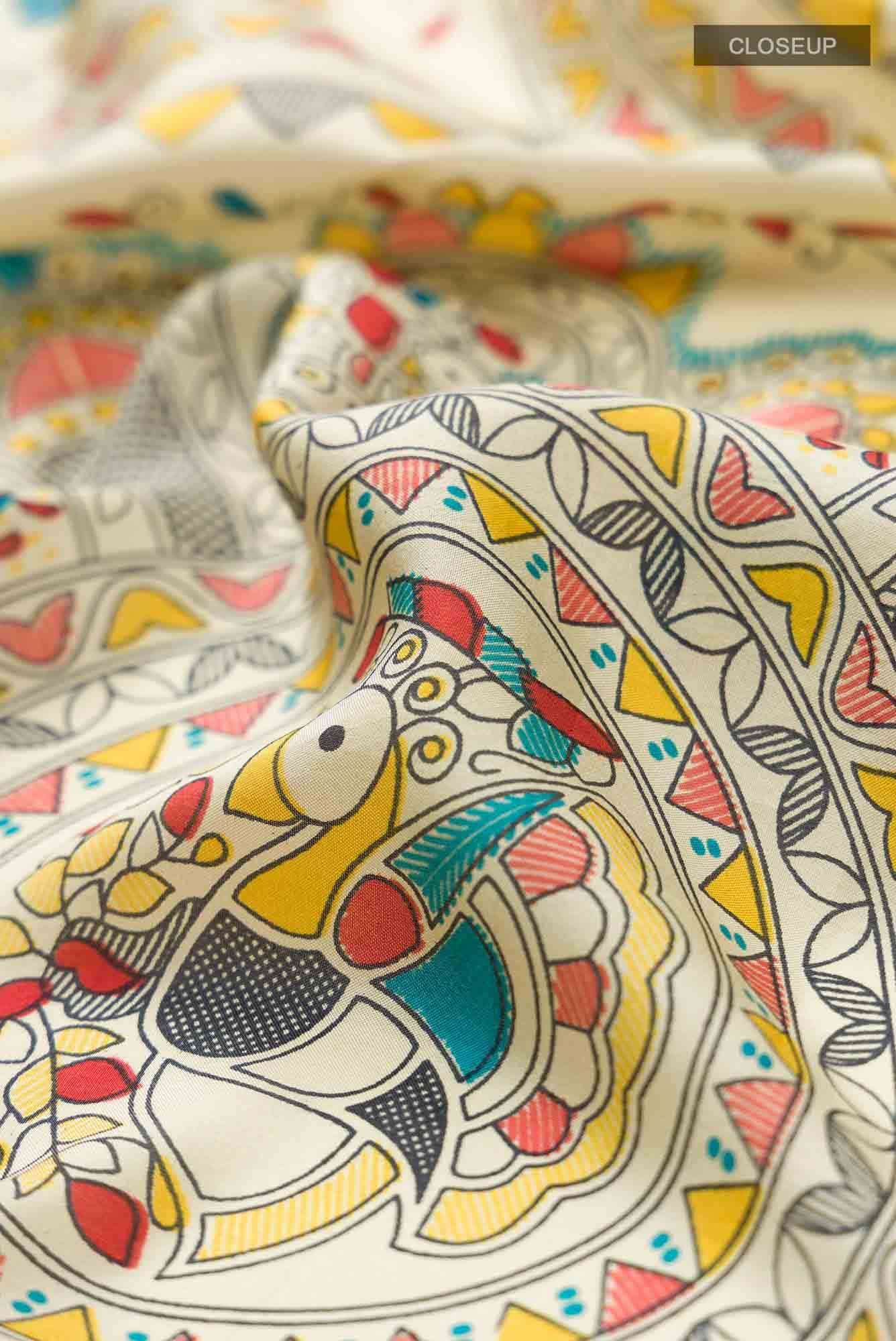 Beige Printed Silk Saree